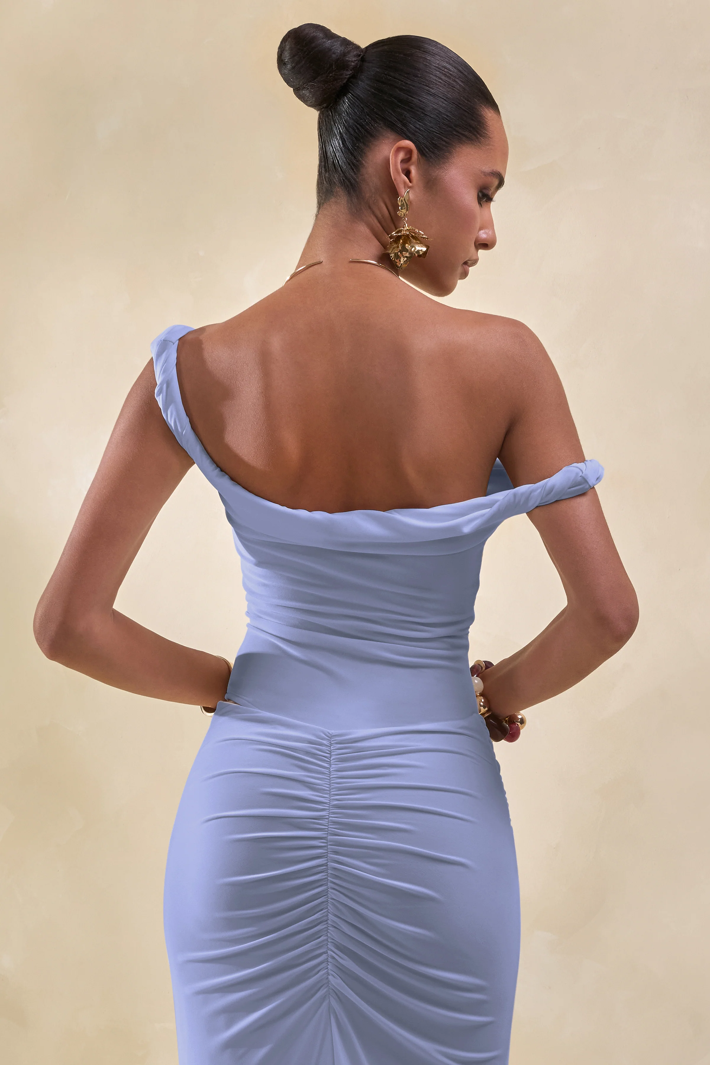 Kesia | Blauwe Gedraaide Asymmetrische Bodysuit - Image 2