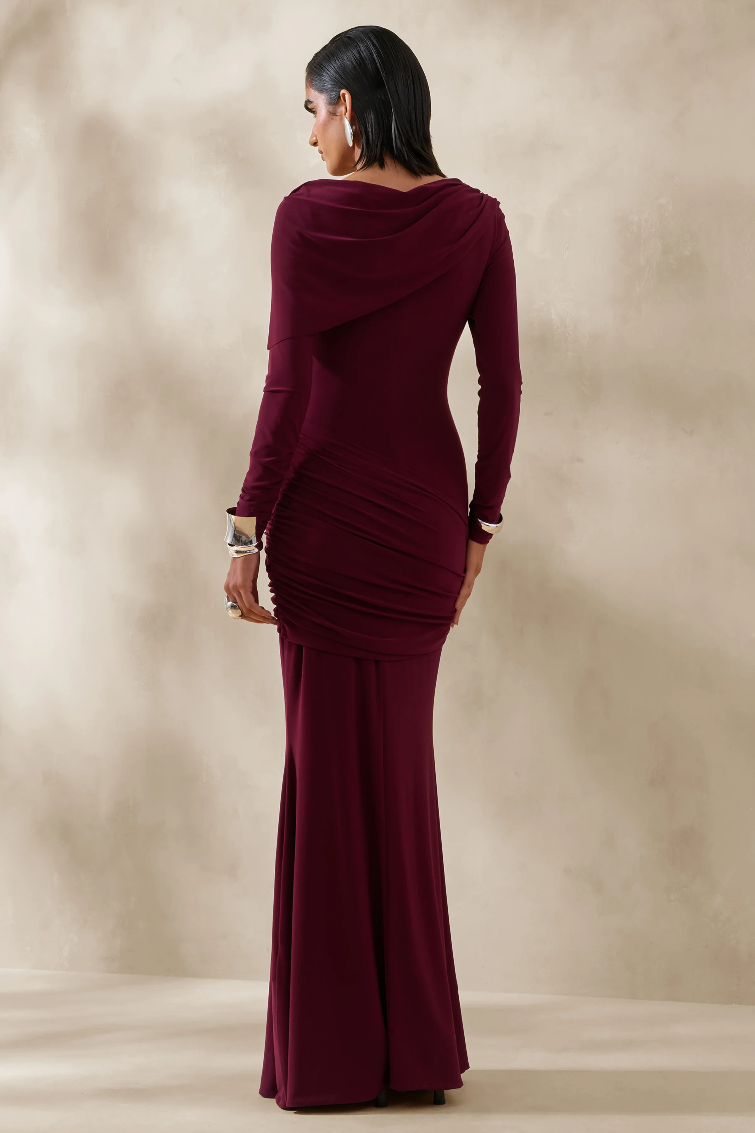 Kessara | Bessenrode Asymmetrische Hals Maxi Jurk met Ceintuur en Gerimpelde Details - Image 2