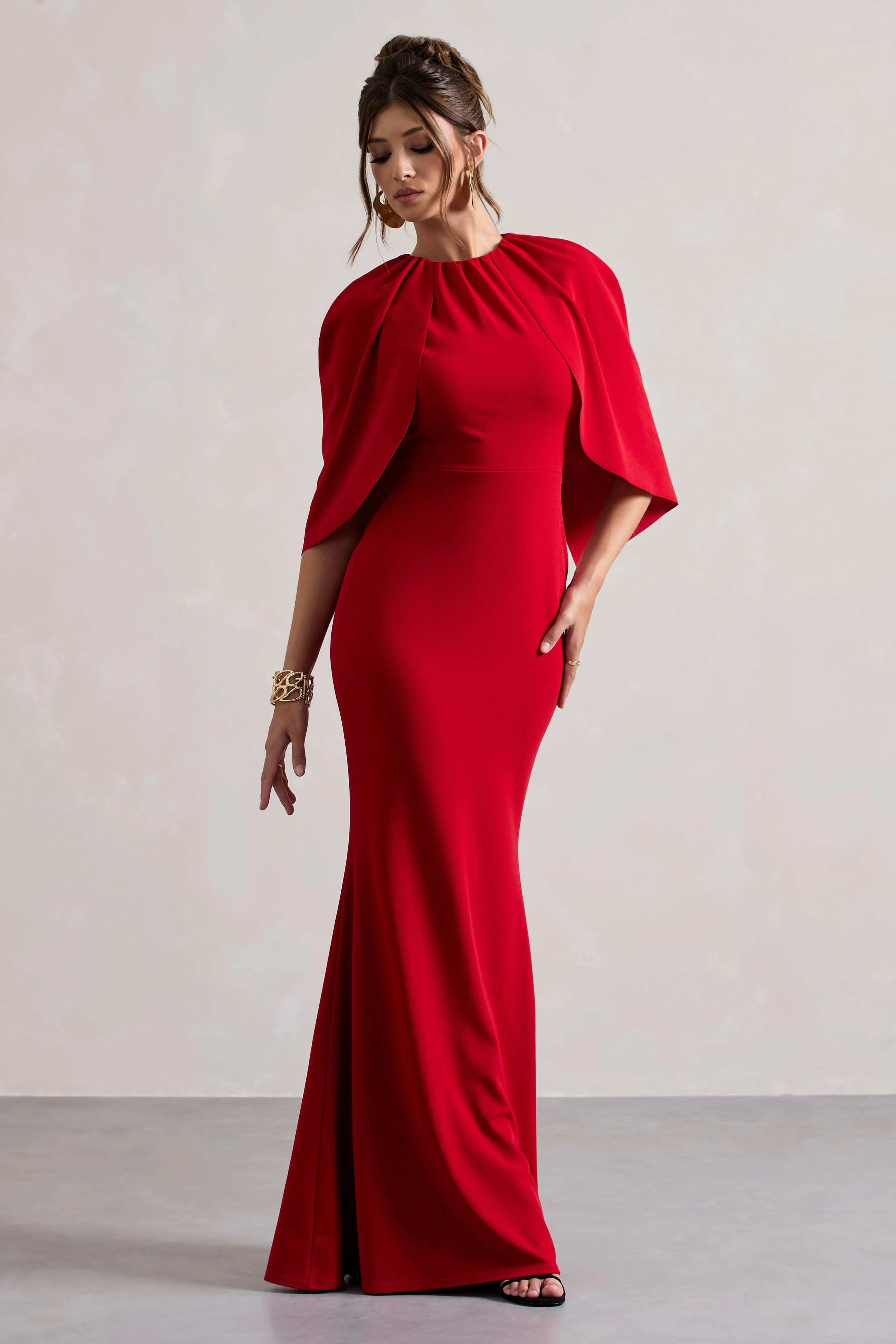 Kianne | Rode Draperend Maxi Jurk Met Kortmouwen - Image 5