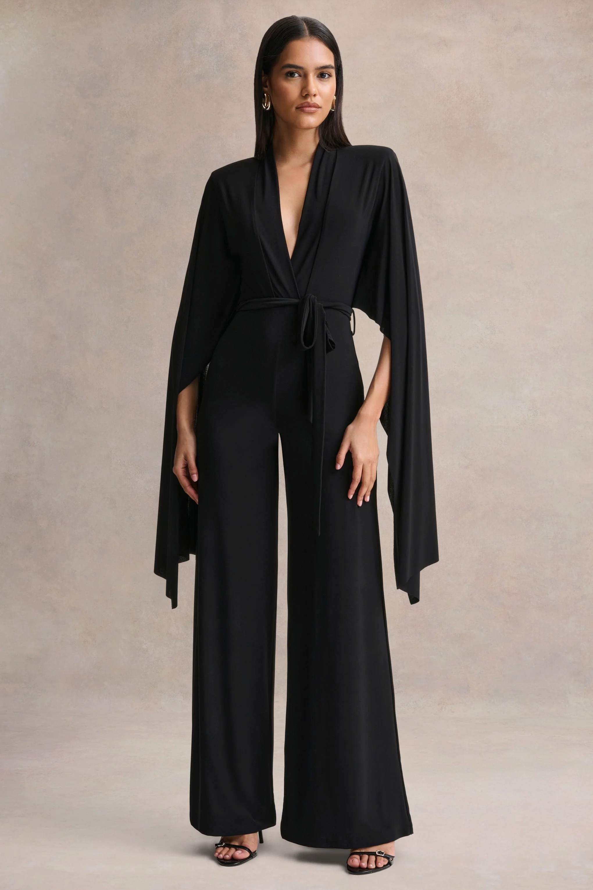 Laurina | Zwarte Diepe V-Hals Jumpsuit