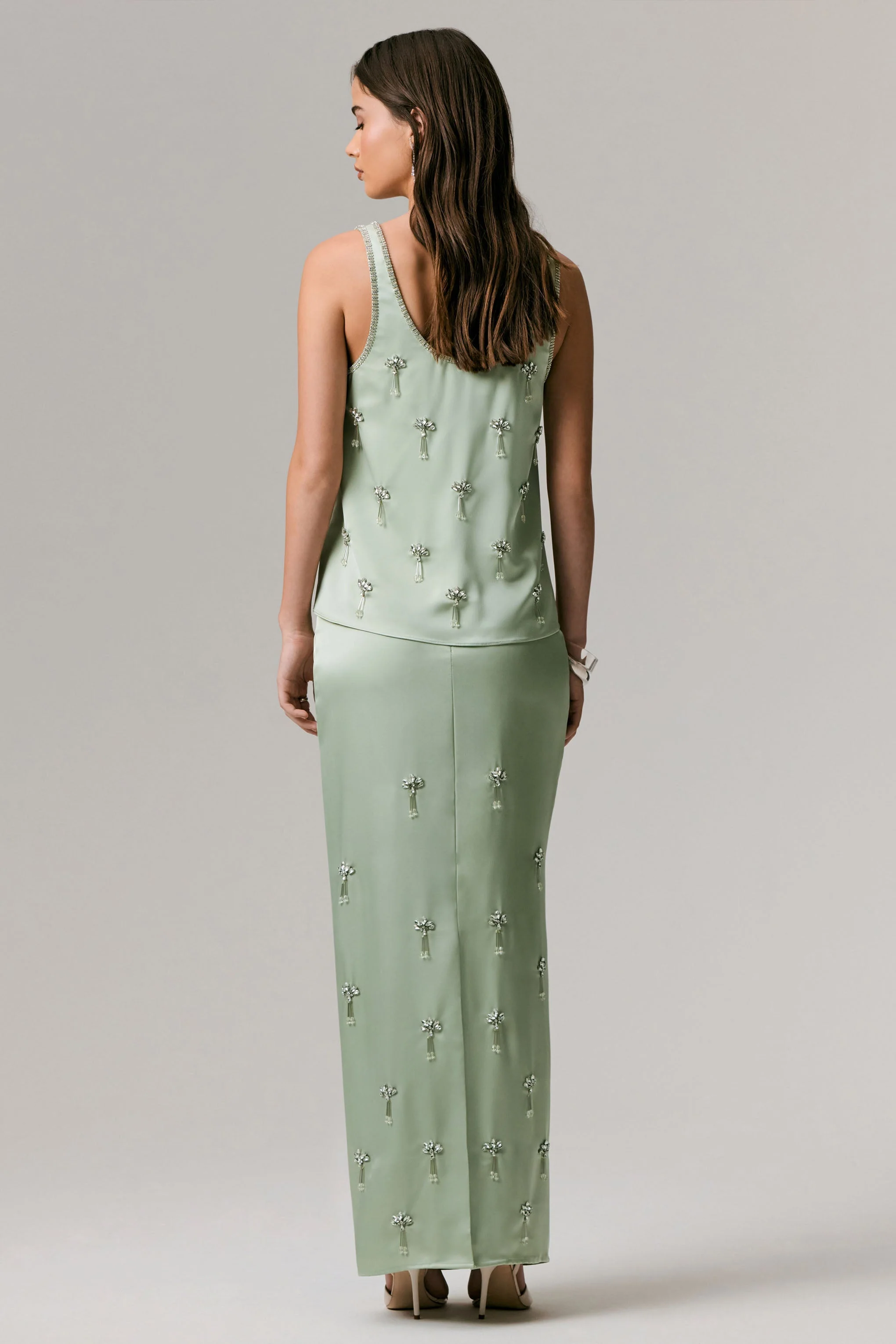 Lena | Mintgroene Satijnen Versierde Maxi Rok - Image 2