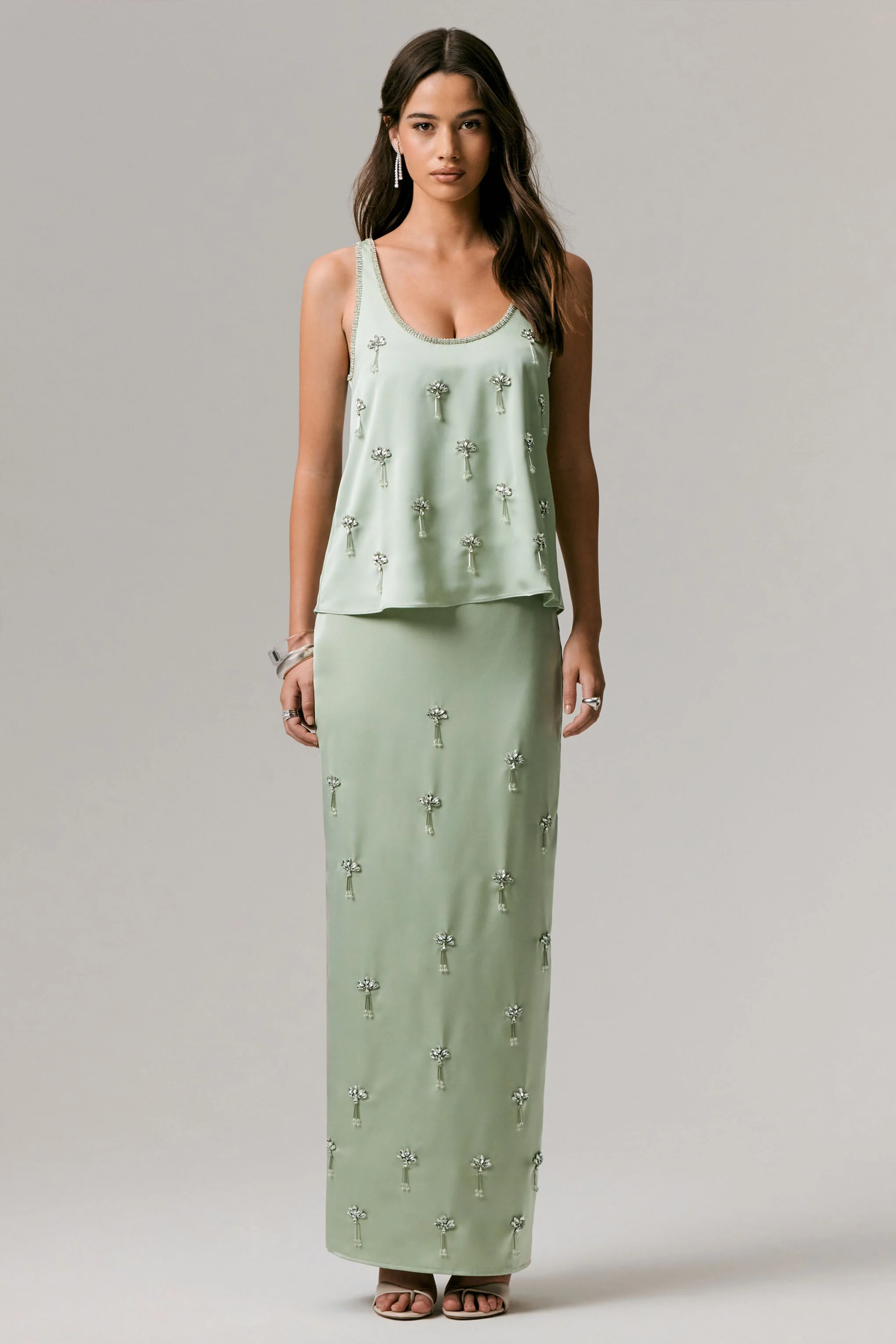 Lena | Mintgroene Satijnen Versierde Maxi Rok - Image 3