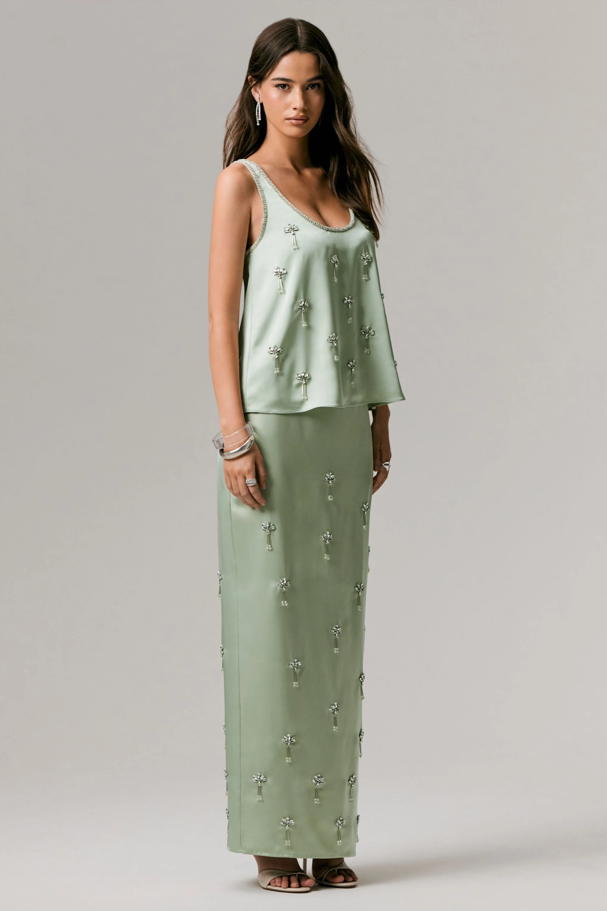 Lena | Mintgroene Satijnen Versierde Maxi Rok - Image 4