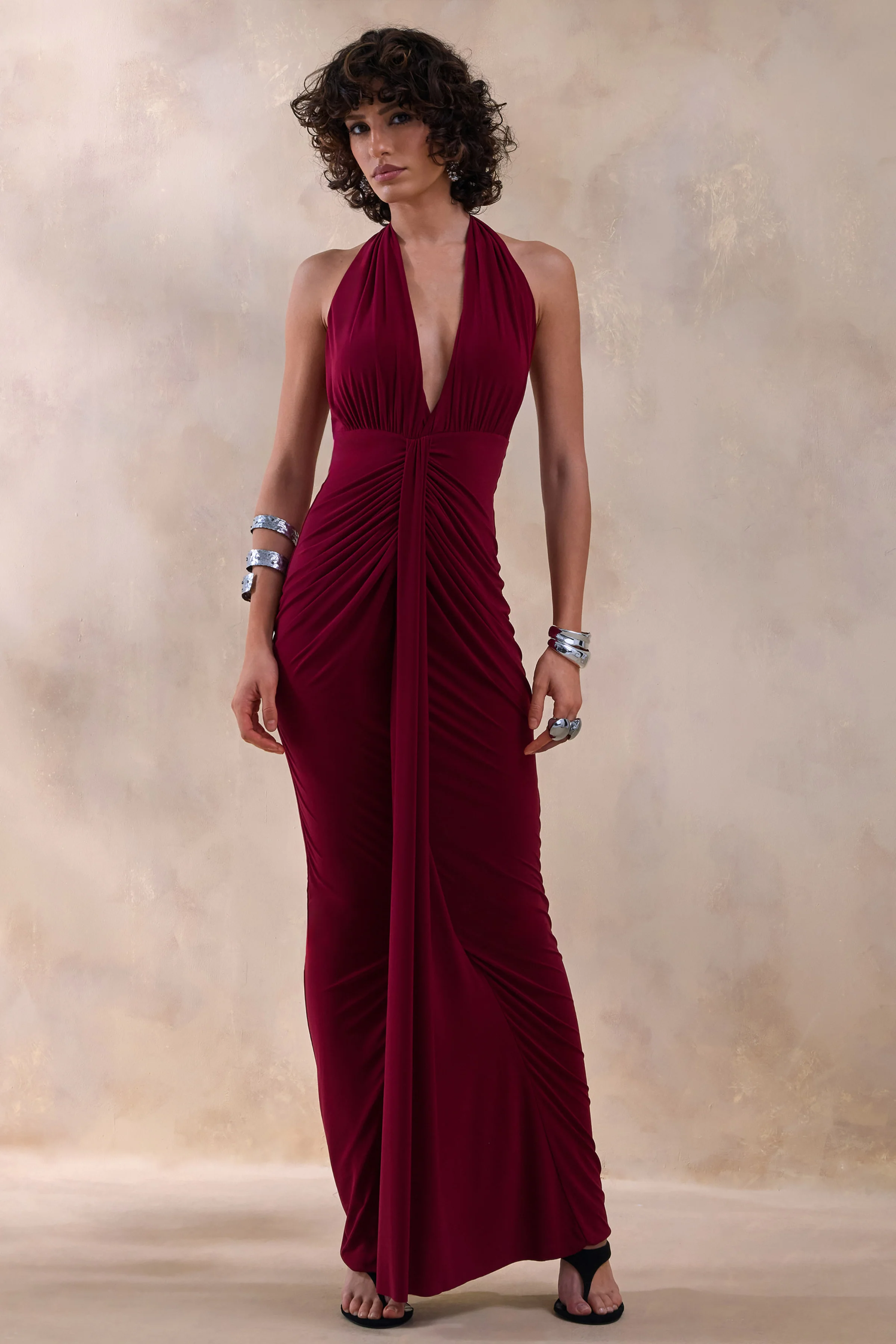 Lesley | Bordeaux Diepe V-Hals Maxi Jurk - Image 4
