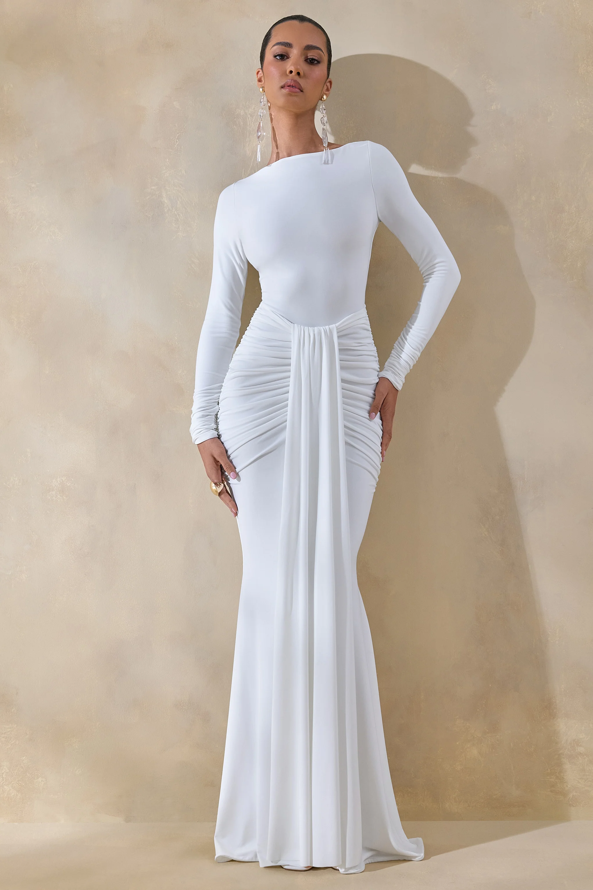 Liatris | Witte Wijde Hals Maxi Jurk Met Gerimpeld Details - Image 5