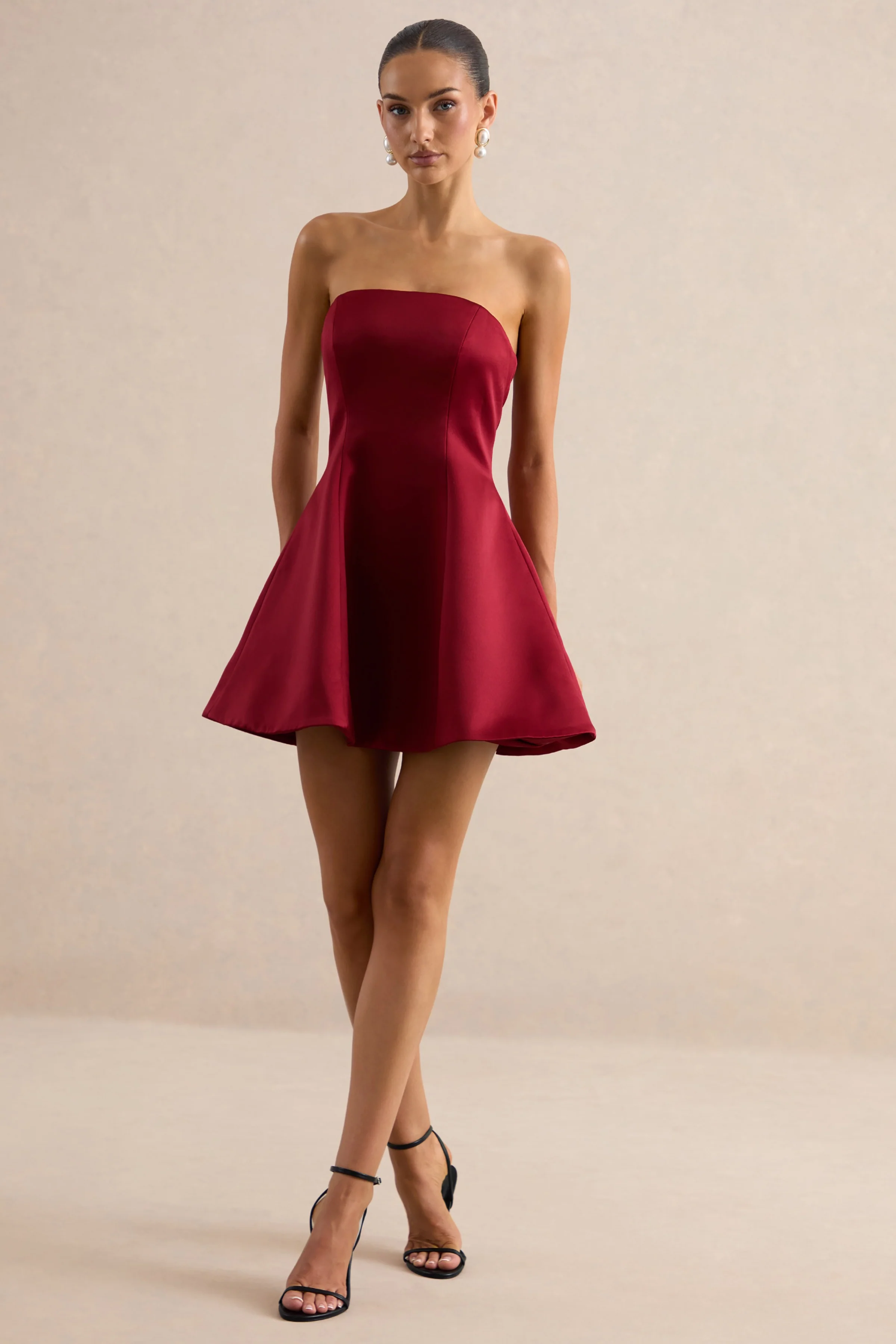 Lioray | Bordeauxrode Bandeau-hals A‑Lijn Mini Jurk - Image 3