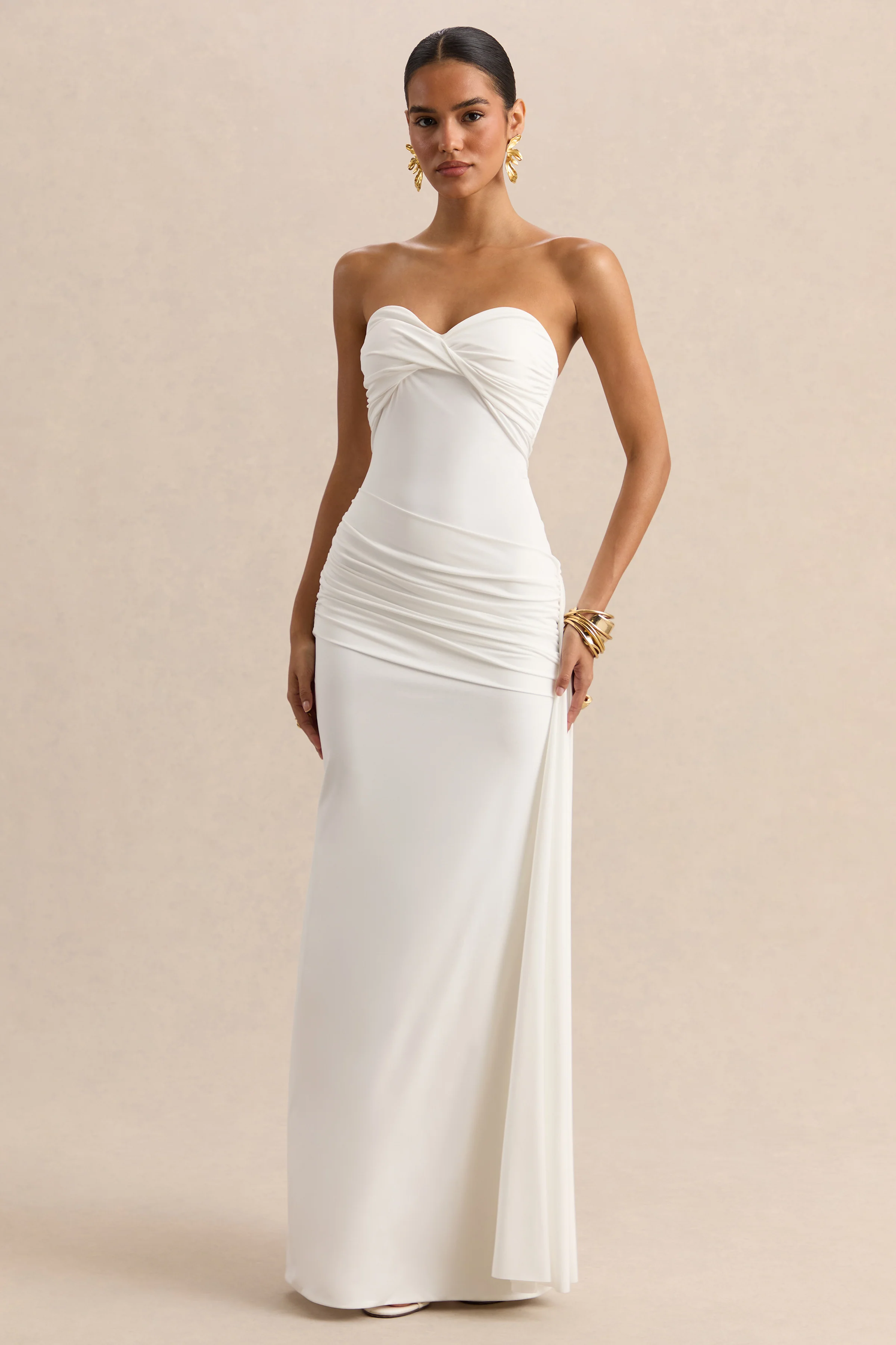 Liramine | Witte Bandeau Maxi Jurk Met Gerimpelde Details En Ceintuur - Image 2