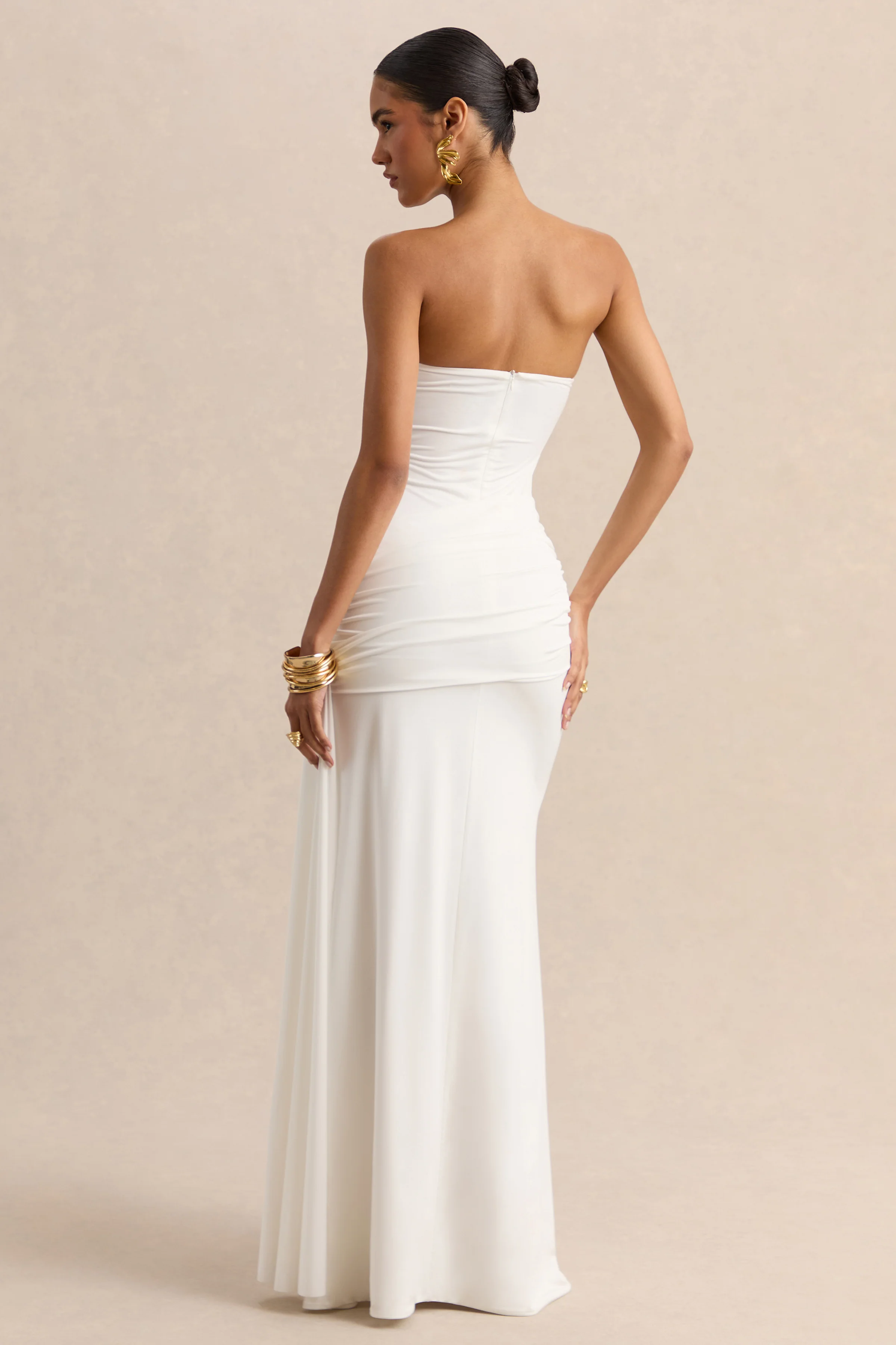 Liramine | Witte Bandeau Maxi Jurk Met Gerimpelde Details En Ceintuur - Image 3