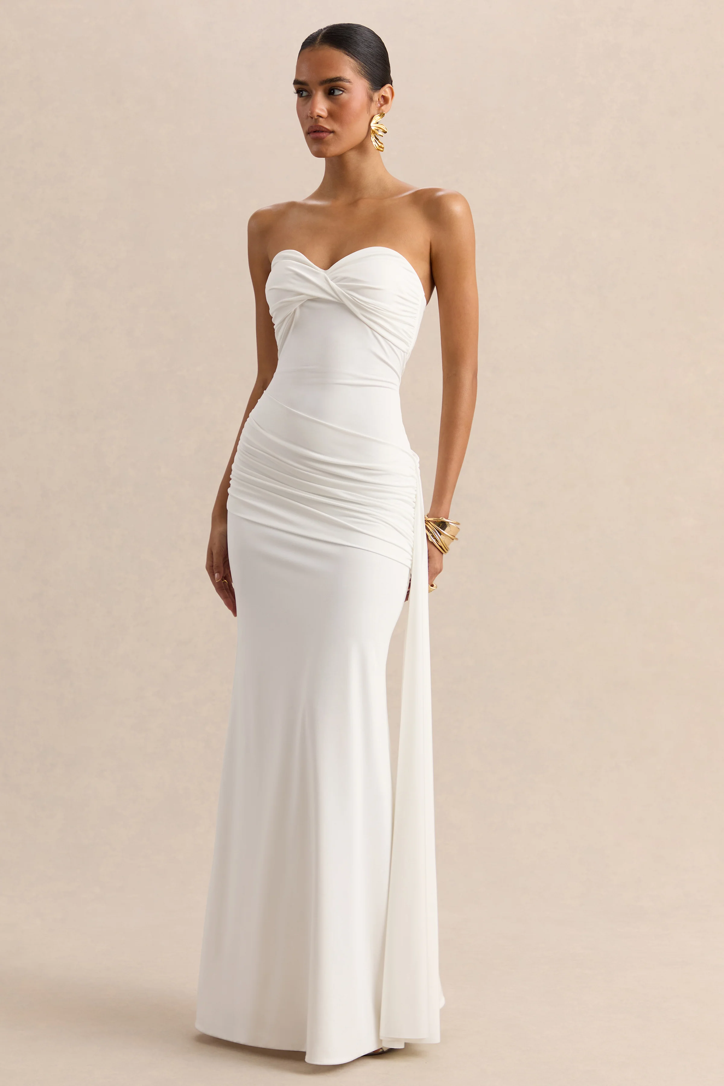 Liramine | Witte Bandeau Maxi Jurk Met Gerimpelde Details En Ceintuur - Image 6