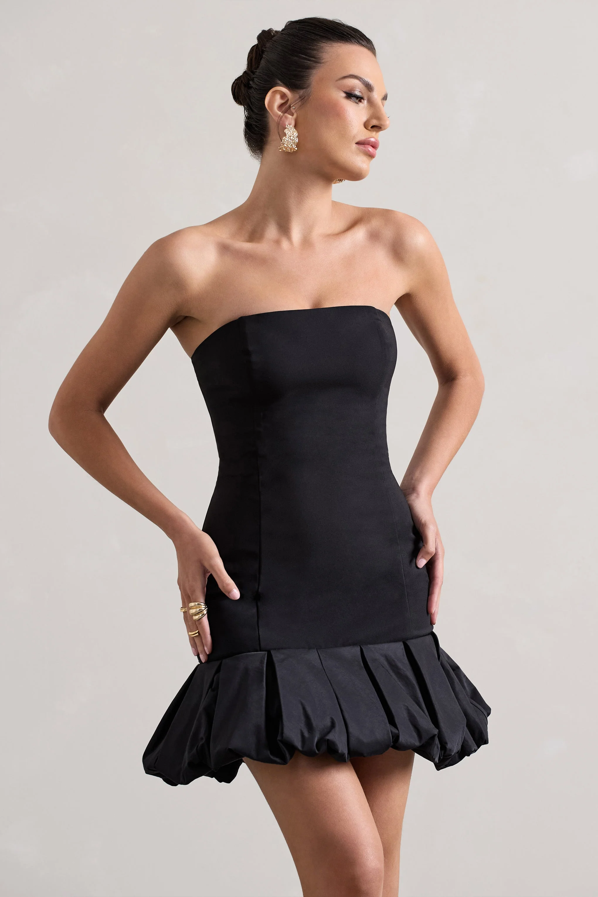 Liscia | Zwarte Bandeau Mini Jurk Met Rucherand - Image 3