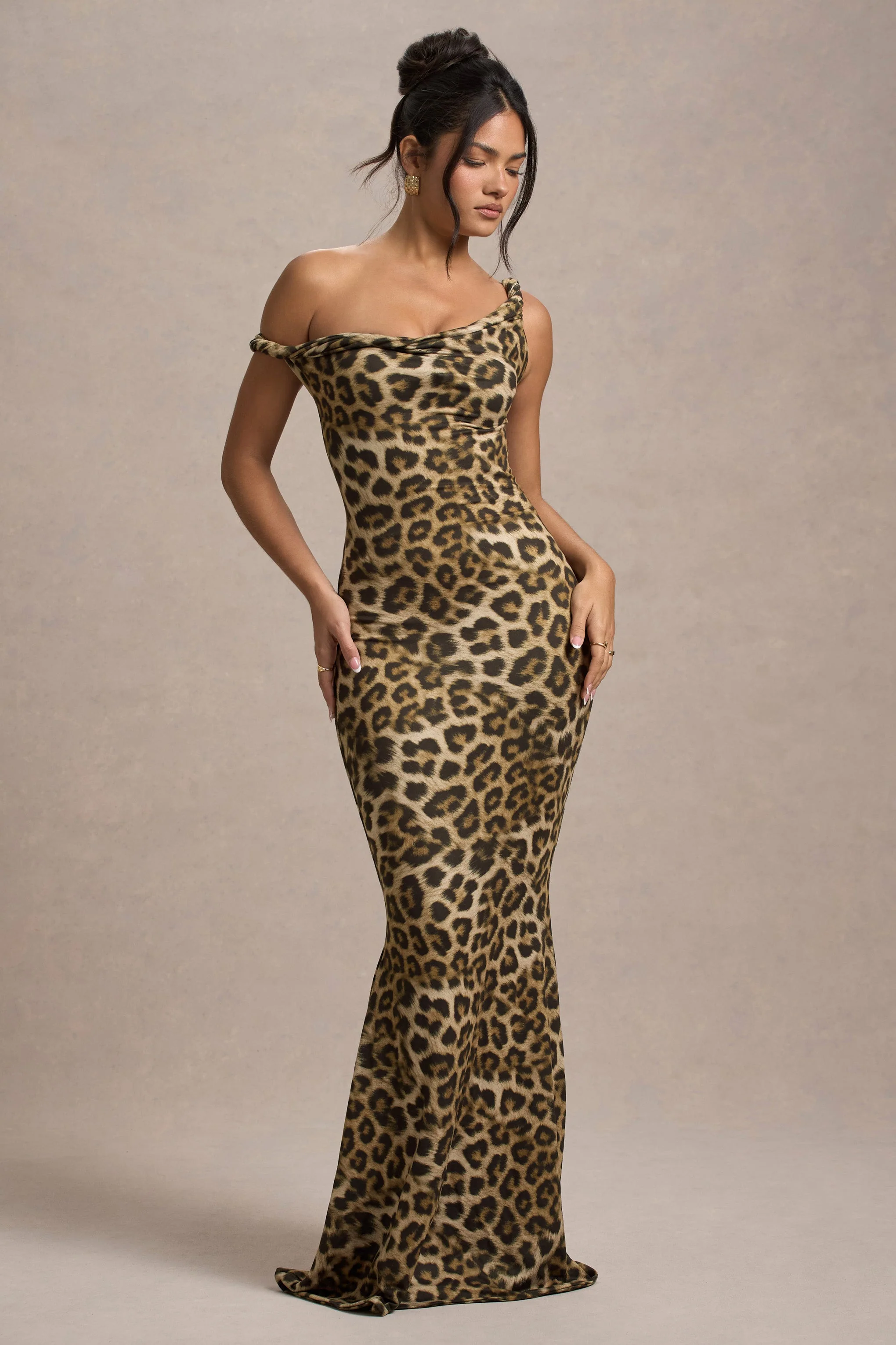Lita | Luipaard Print Gedraaide Asymmetrische Maxi Jurk - Image 4
