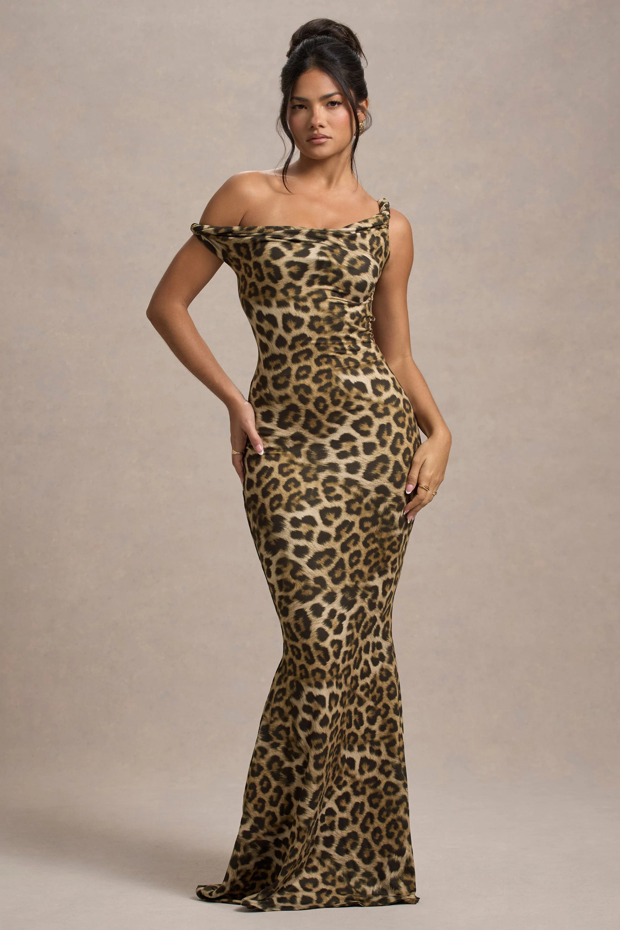Lita | Luipaard Print Gedraaide Asymmetrische Maxi Jurk - Image 7