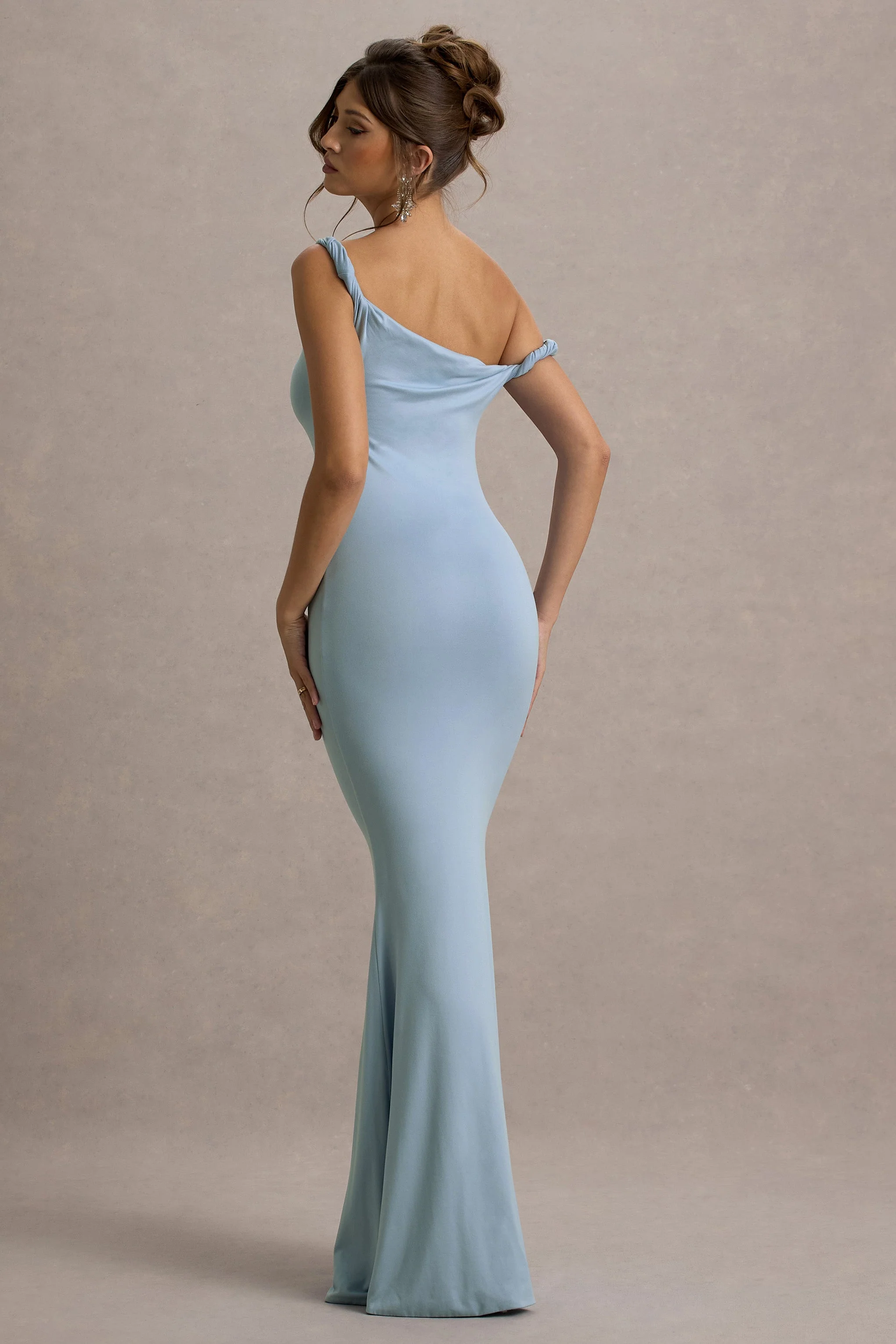 Lita | Poederblauwe Gedraaide Asymmetrische Maxi Jurk - Image 2