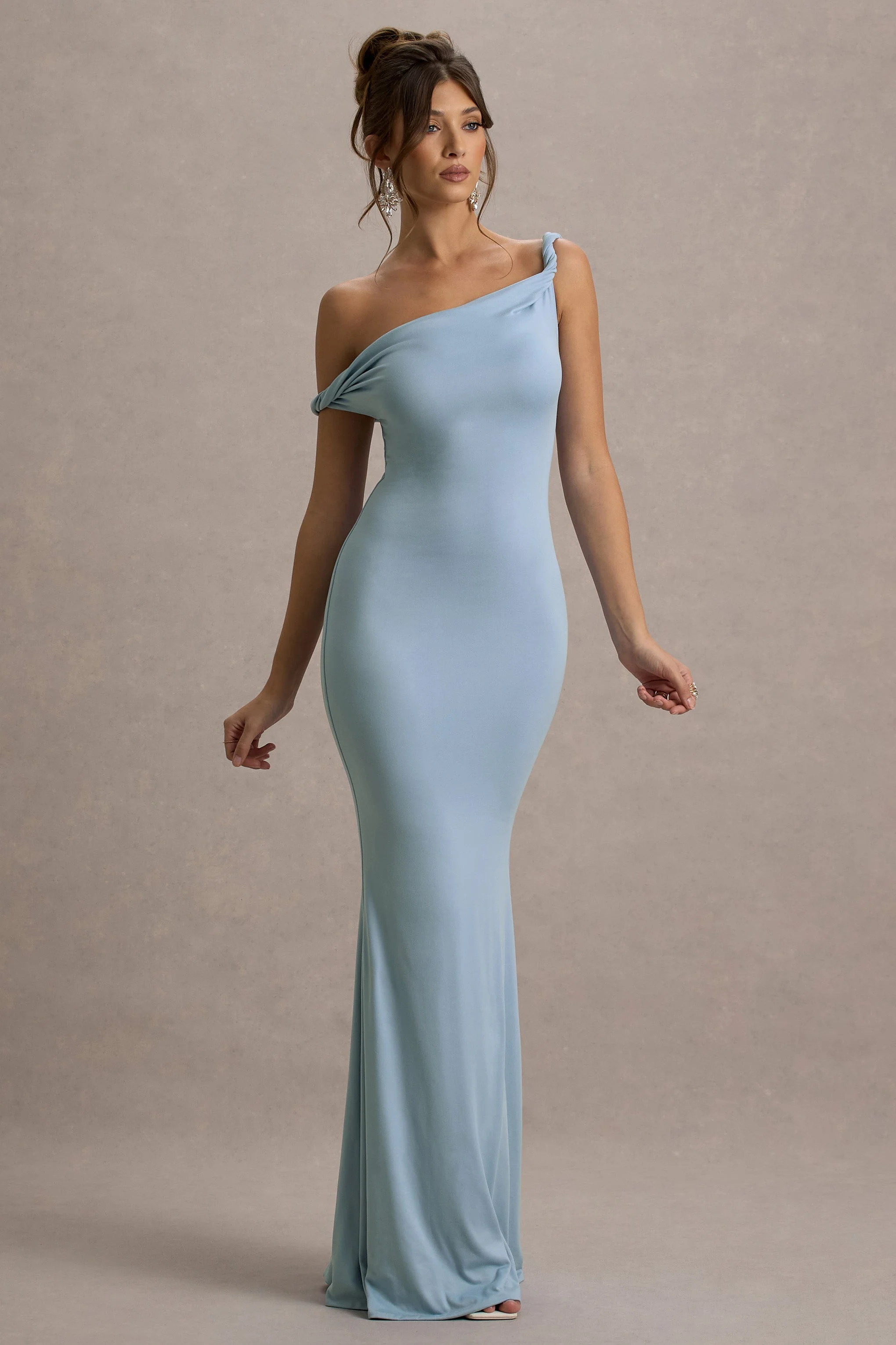 Lita | Poederblauwe Gedraaide Asymmetrische Maxi Jurk - Image 5