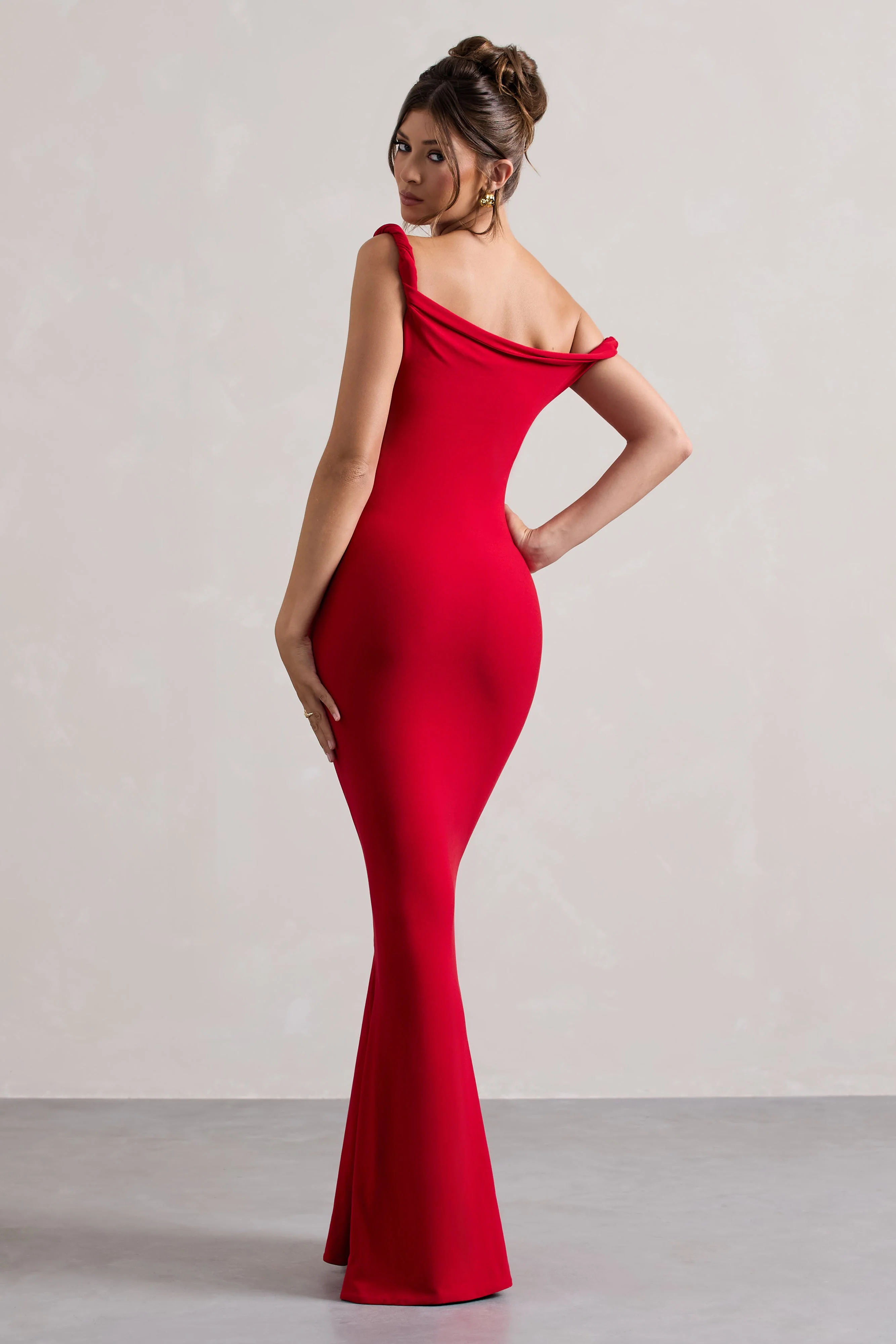 Lita | Rode Gedraaide Asymmetrische Maxi Jurk - Image 3