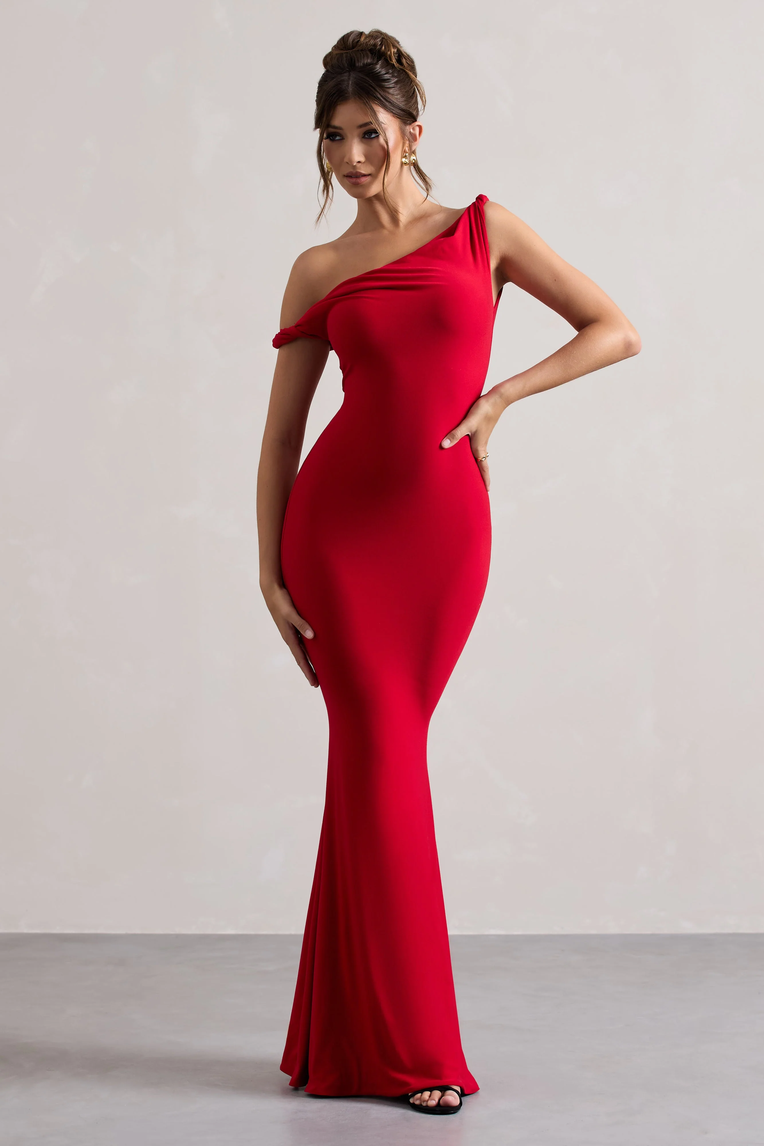 Lita | Rode Gedraaide Asymmetrische Maxi Jurk - Image 5