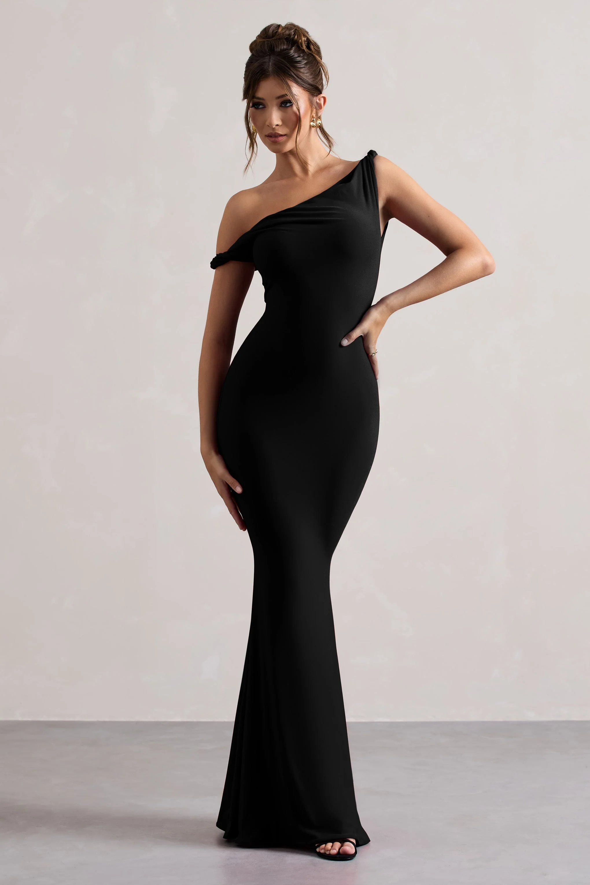 Lita | Zwarte Gedraaide Asymmetrische Maxi‑Jurk - Image 4