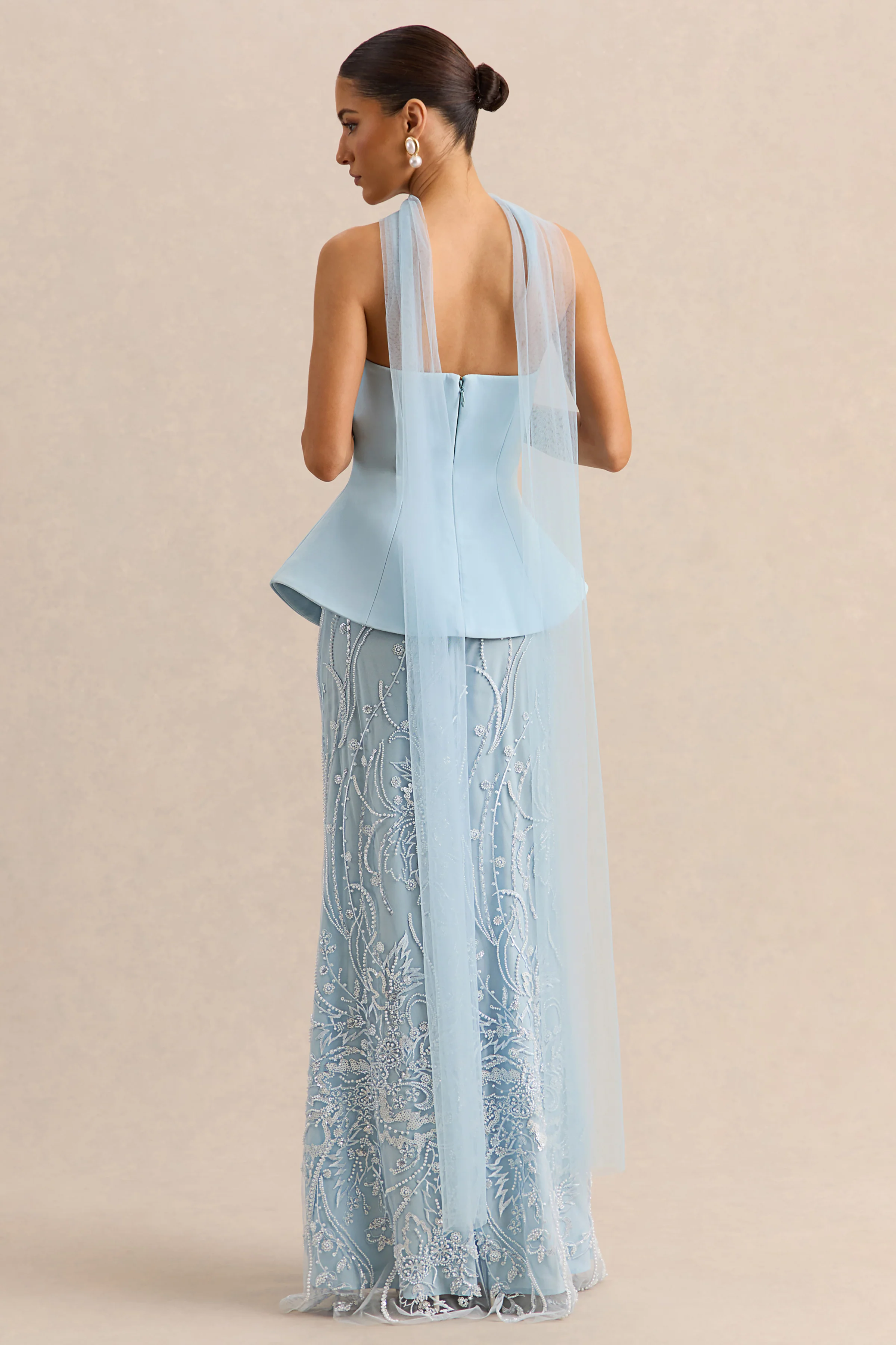 Lorna | Lichtblauwe Bandeau Maxi Jurk Met Sjaal - Image 2