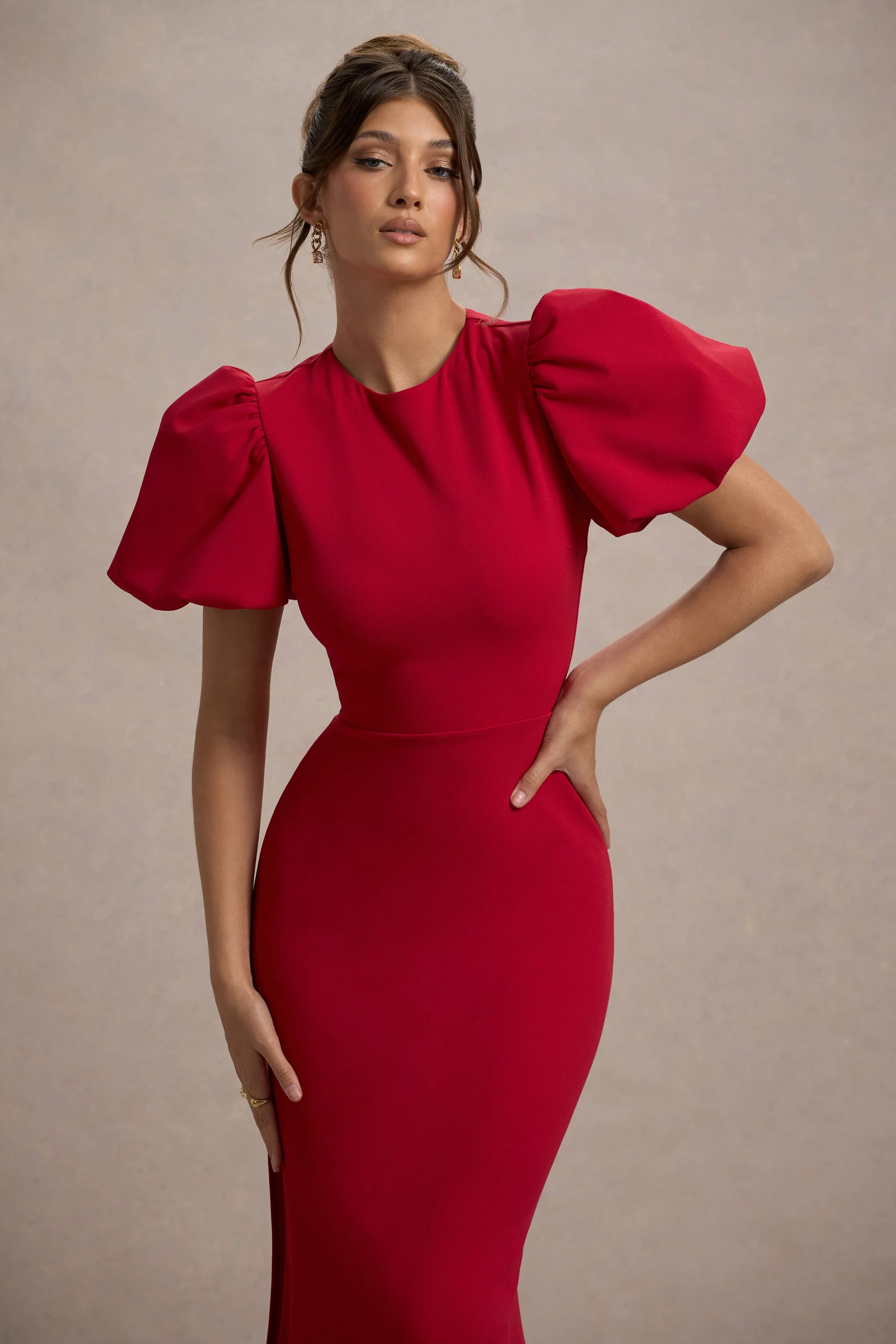 Love Letters | Rode Maxi Jurk Met Pof Mouwen - Image 3