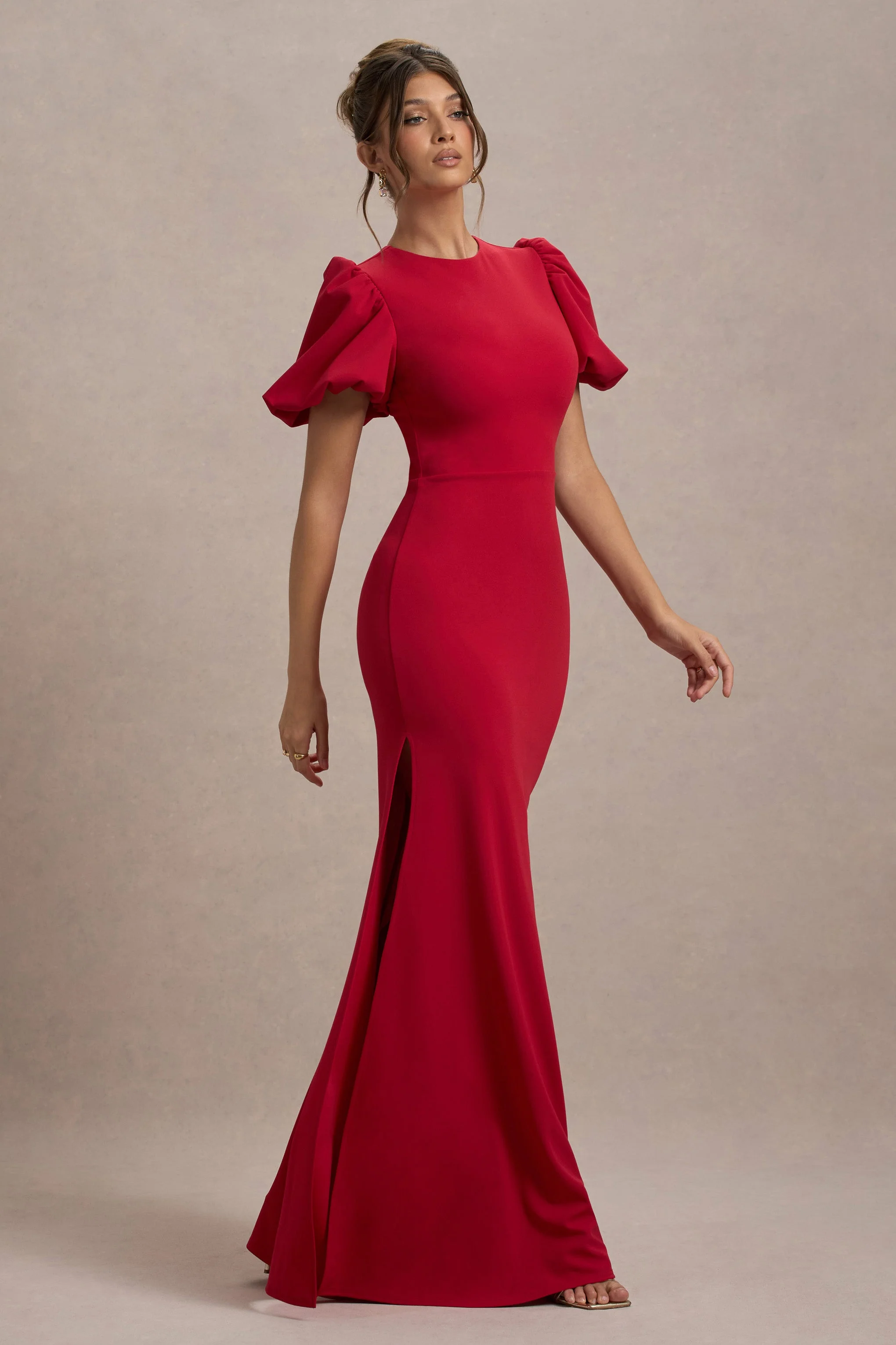Love Letters | Rode Maxi Jurk Met Pof Mouwen - Image 4