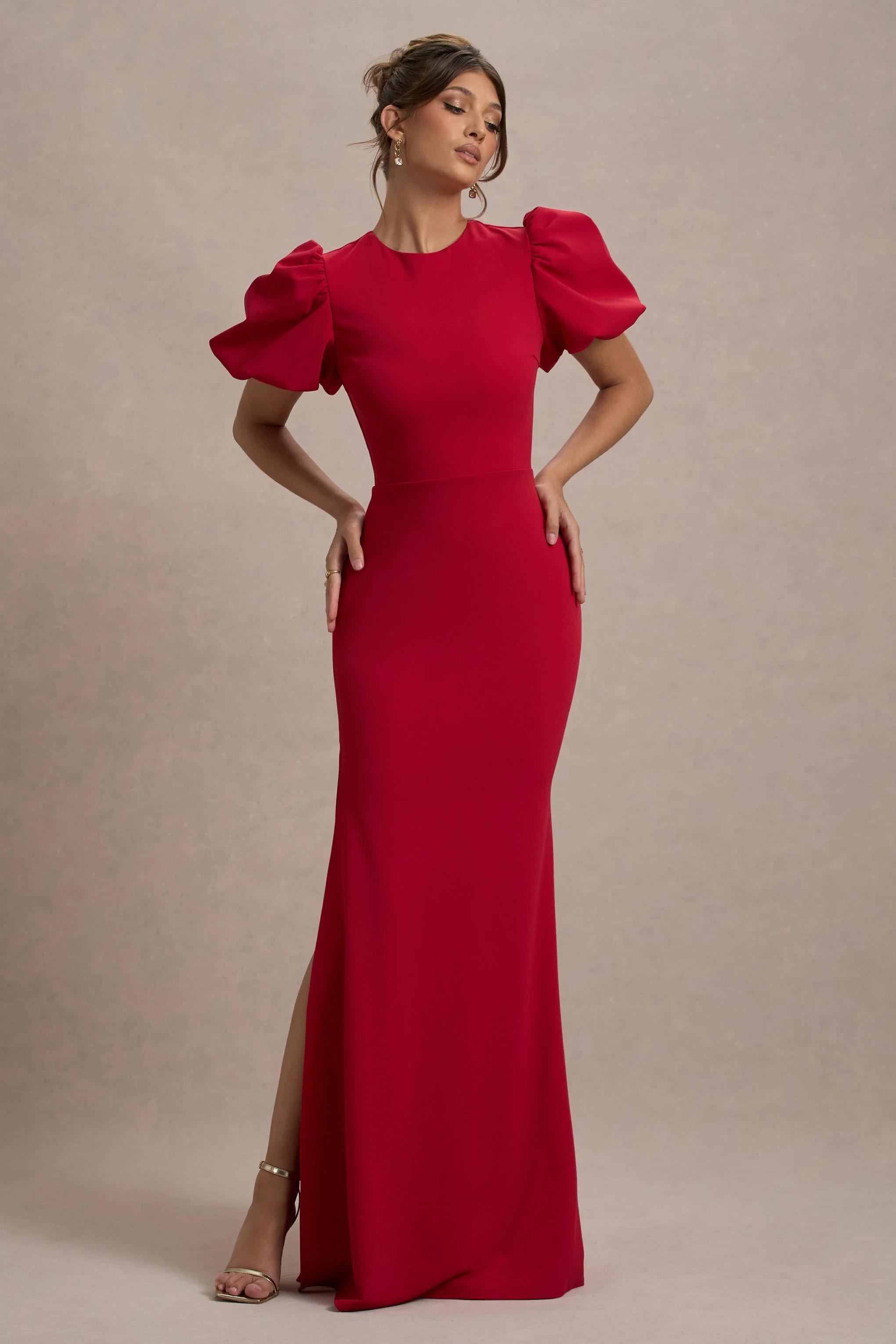 Love Letters | Rode Maxi Jurk Met Pof Mouwen - Image 6