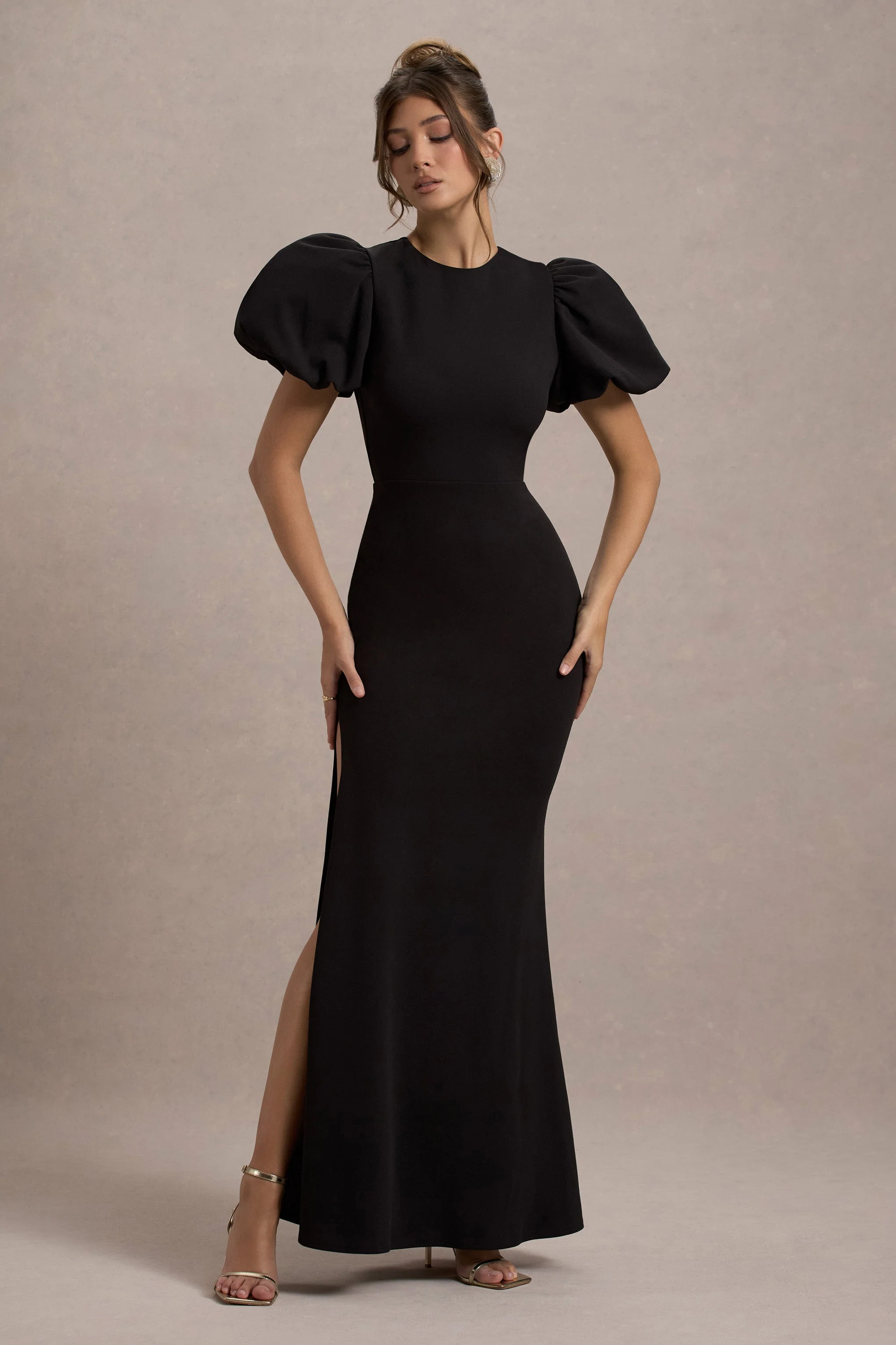 Love Letters | Zwarte Maxi Jurk Met Pof Mouwen