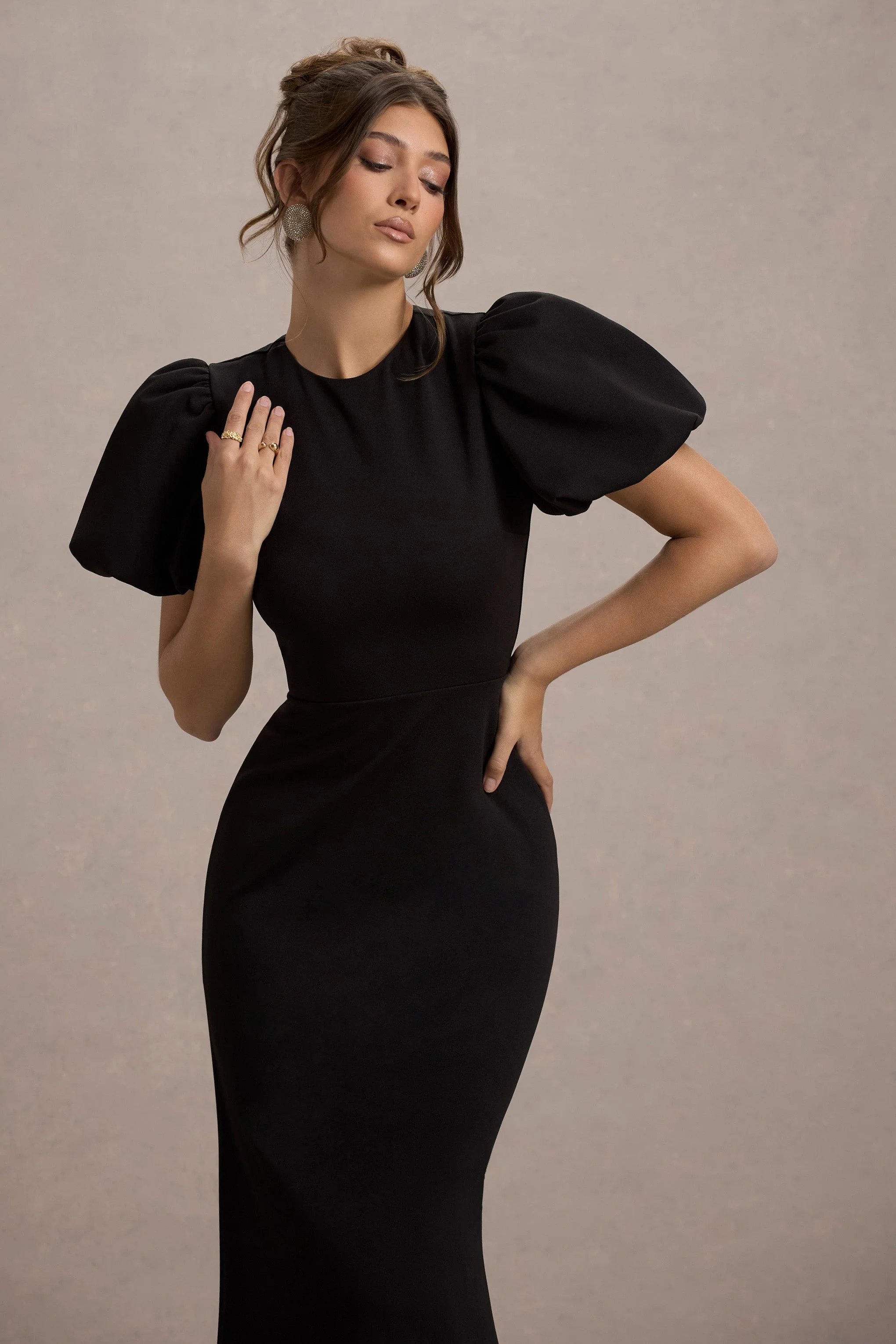 Love Letters | Zwarte Maxi Jurk Met Pof Mouwen - Image 3
