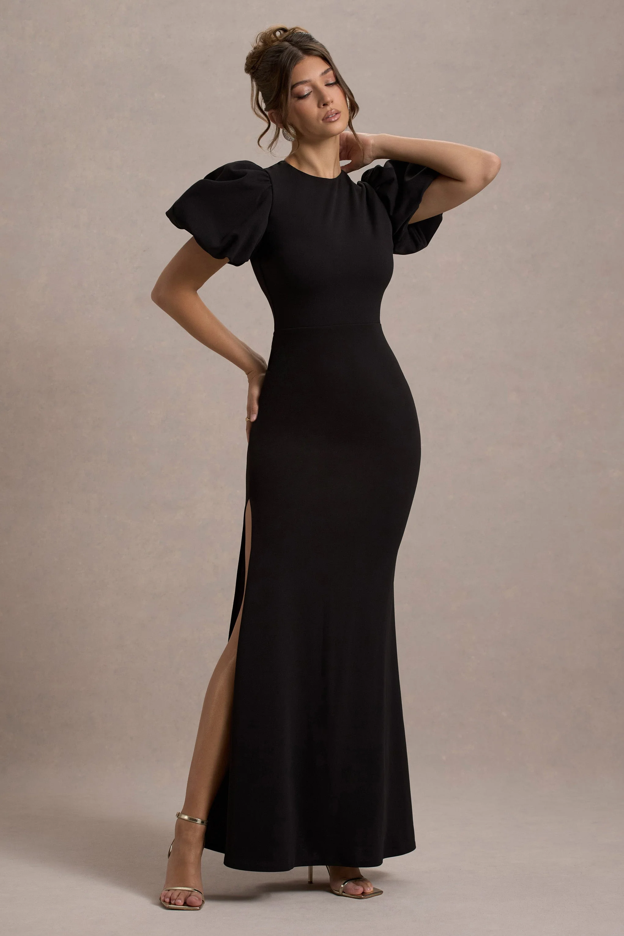 Love Letters | Zwarte Maxi Jurk Met Pof Mouwen - Image 4