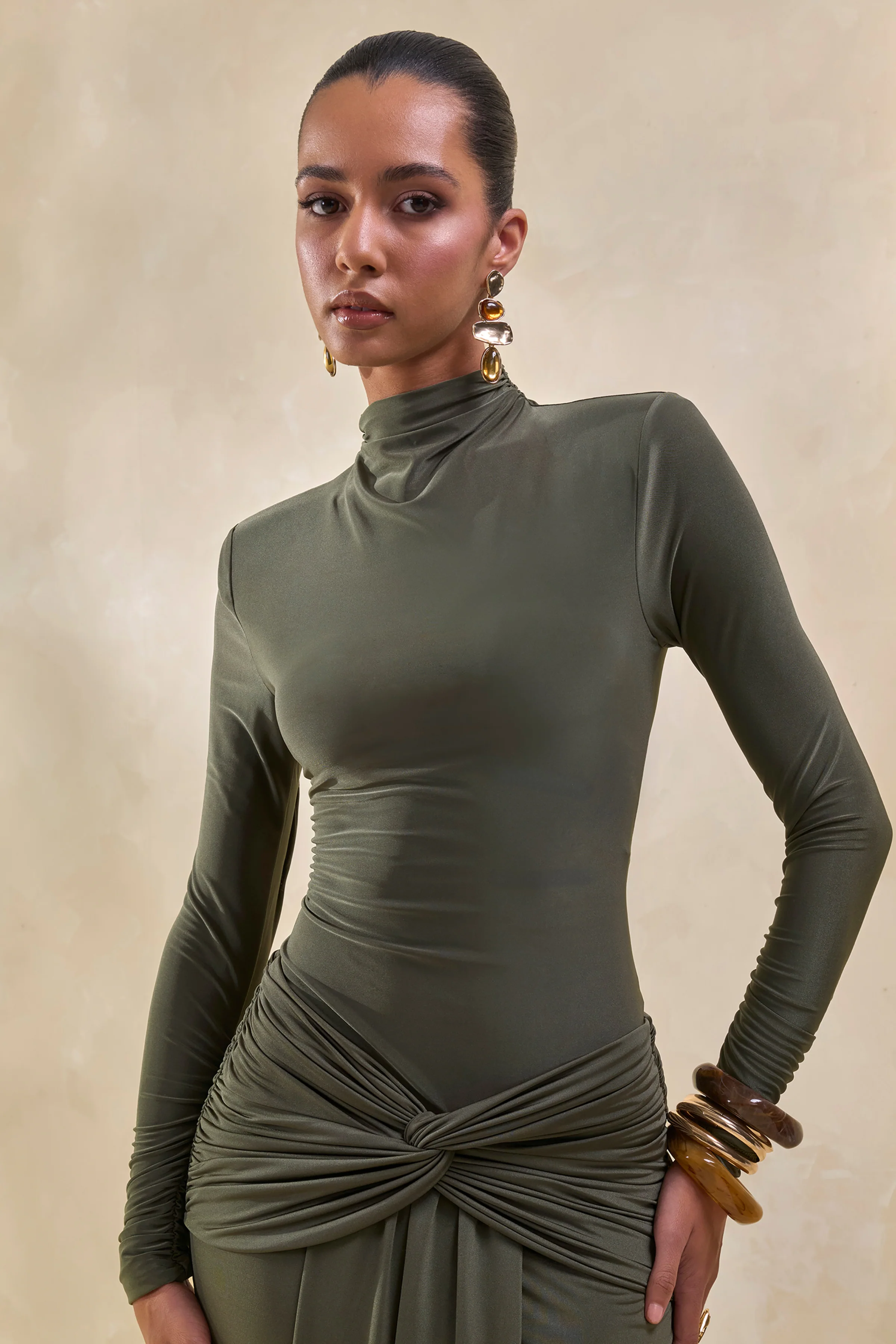 Lyanna | Kaki Bodysuit Met Rolkraag