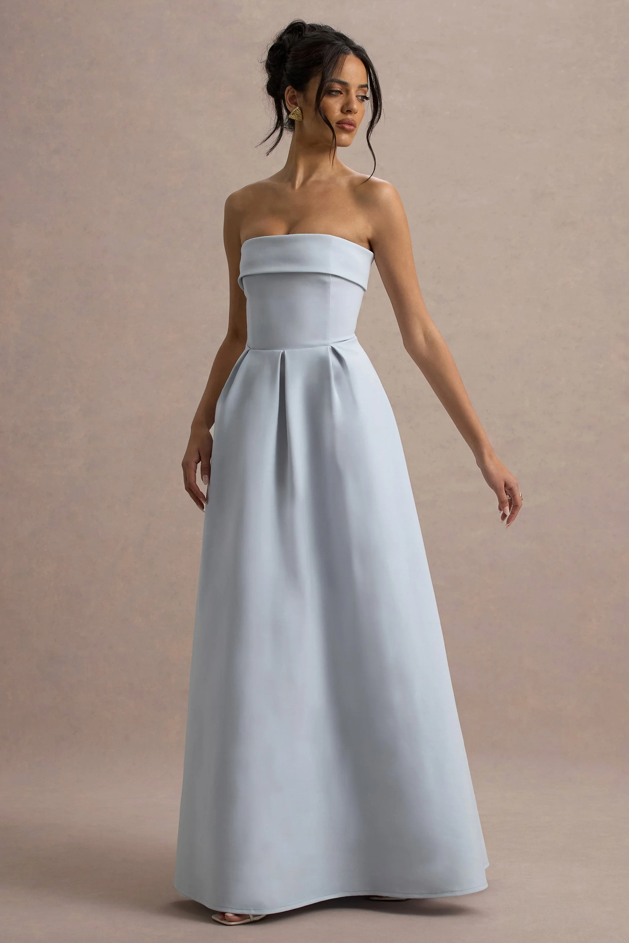 Maddalena | Poederblauwe Bandeau Skater Maxi Jurk