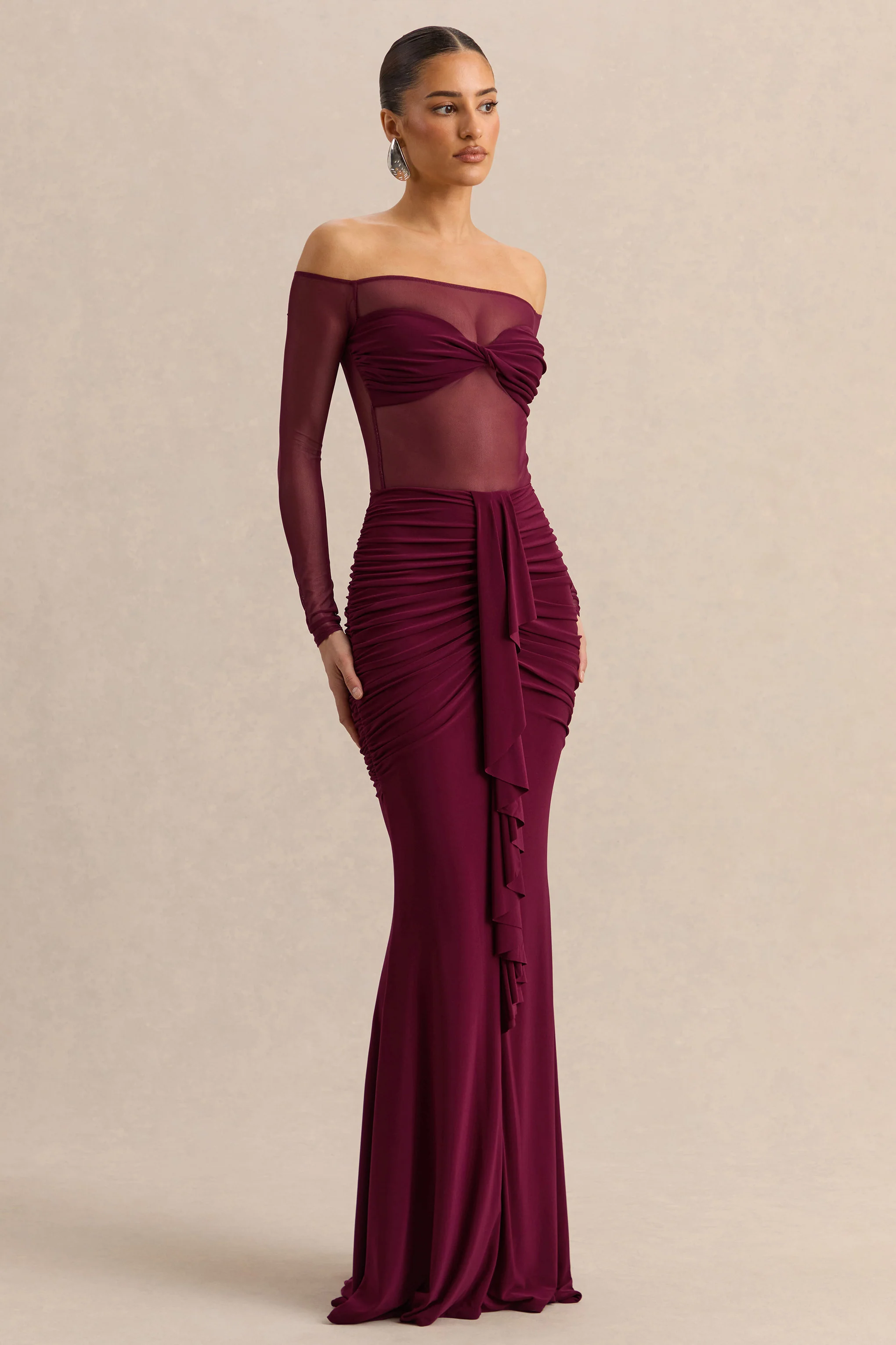 Maira | Bordeauxrode Mesh Body Met Boot Hals - Image 4