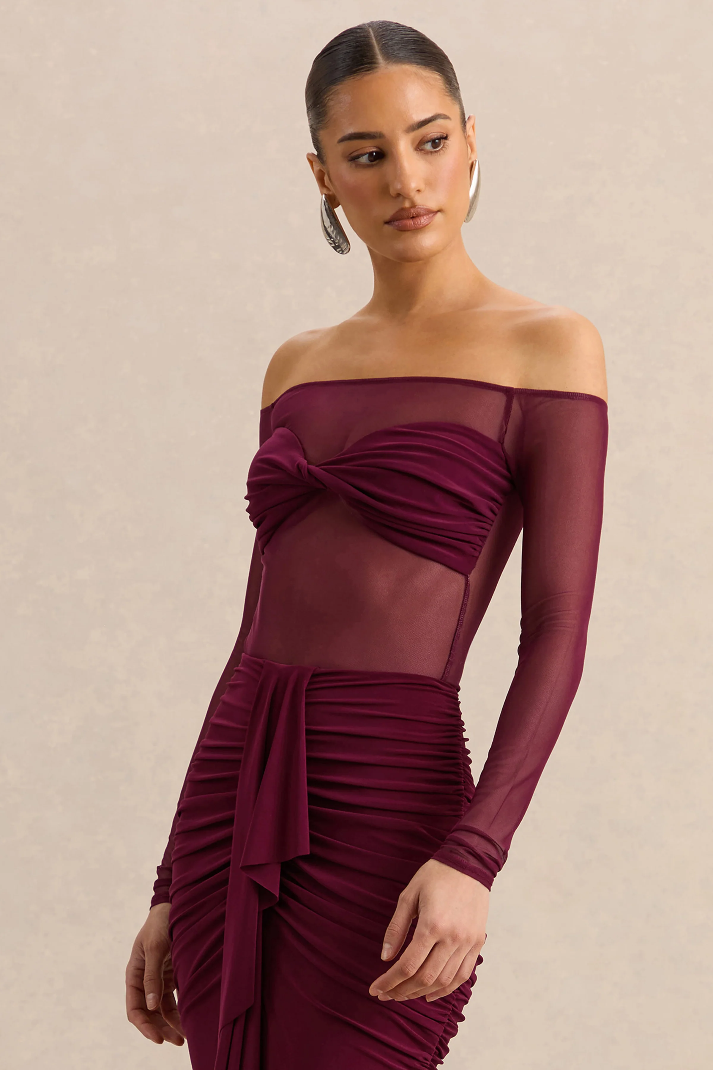 Maira | Bordeauxrode Mesh Body Met Boot Hals - Image 5