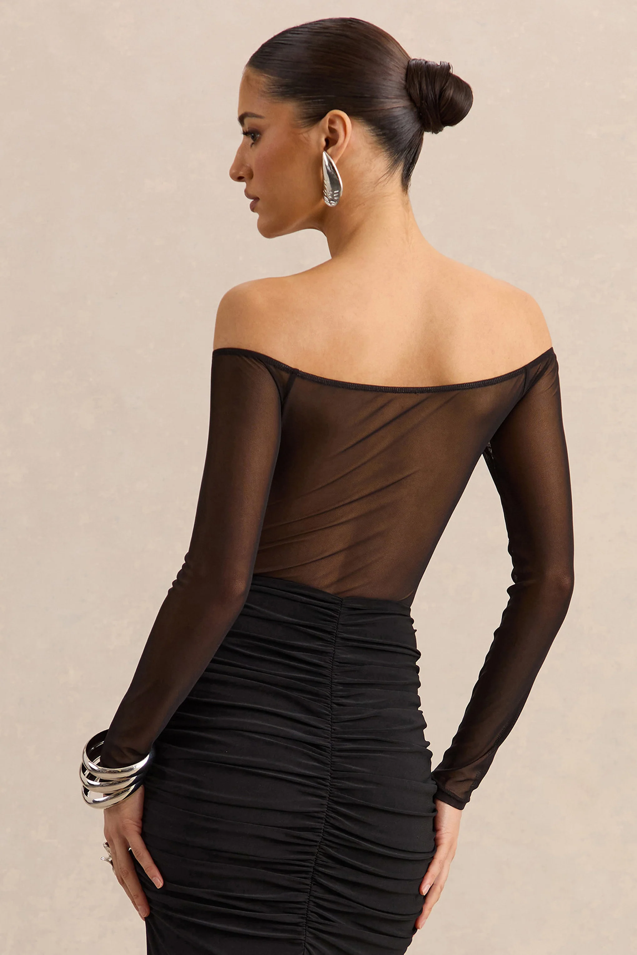 Maira | Zwarte Mesh Body Met Boot Hals - Image 2