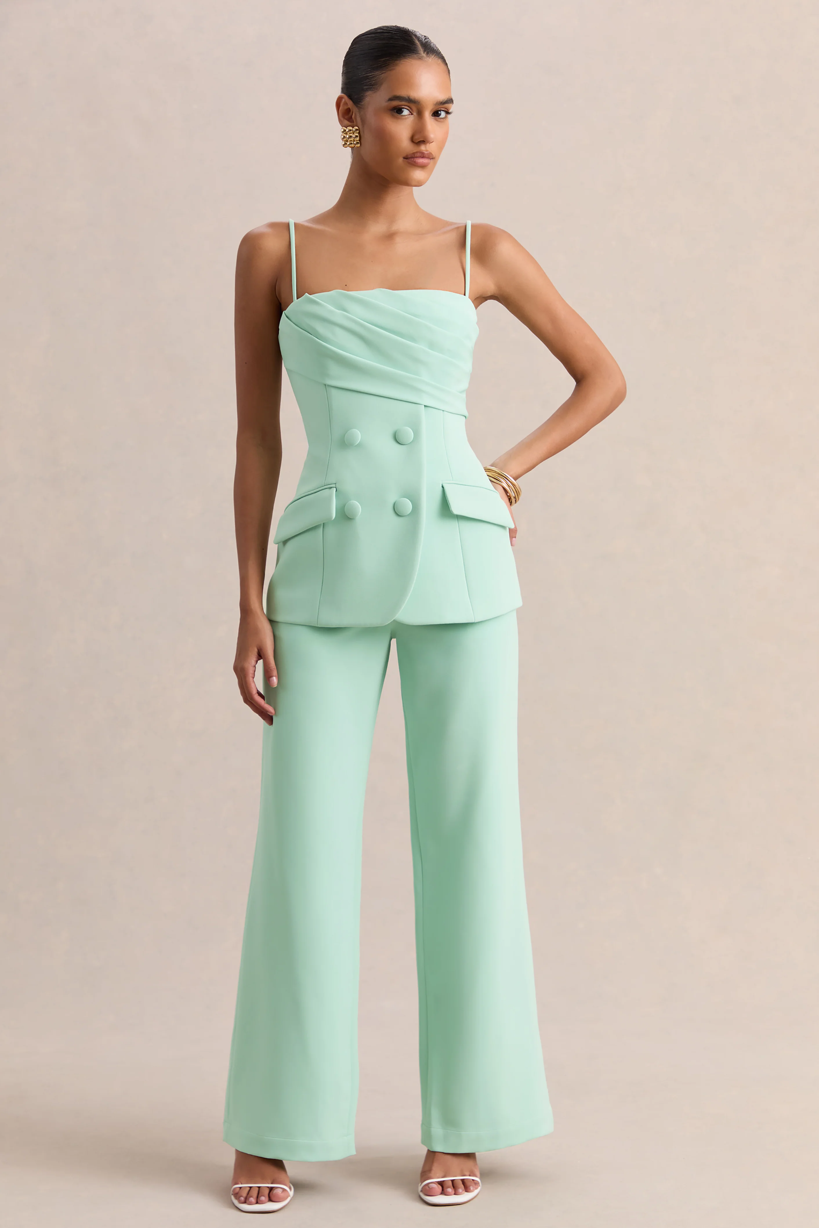 Malou | Saliegroene Getailleerde Broek