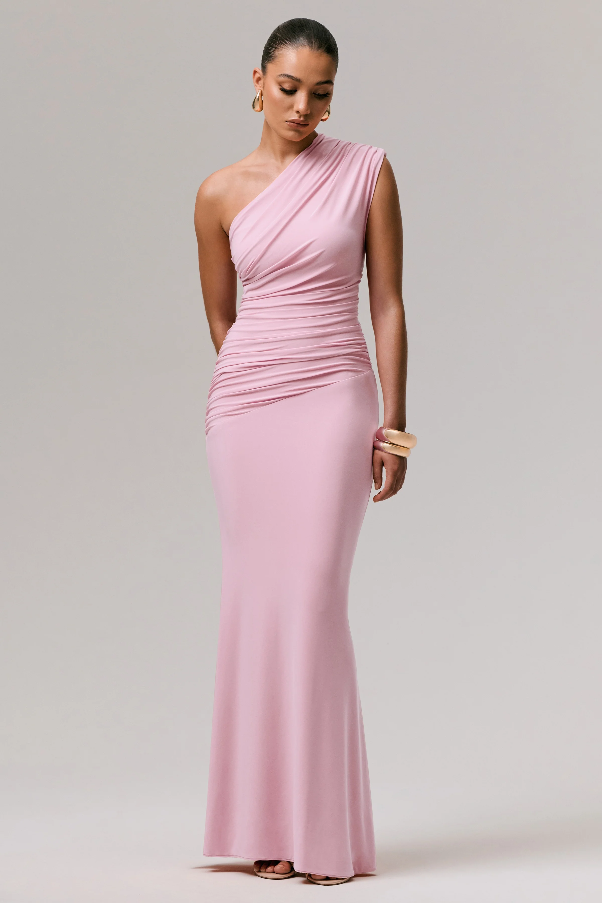 Mardi | Roze Asymmetrische Maxi Jurk Met Gerimpelde Details - Image 4
