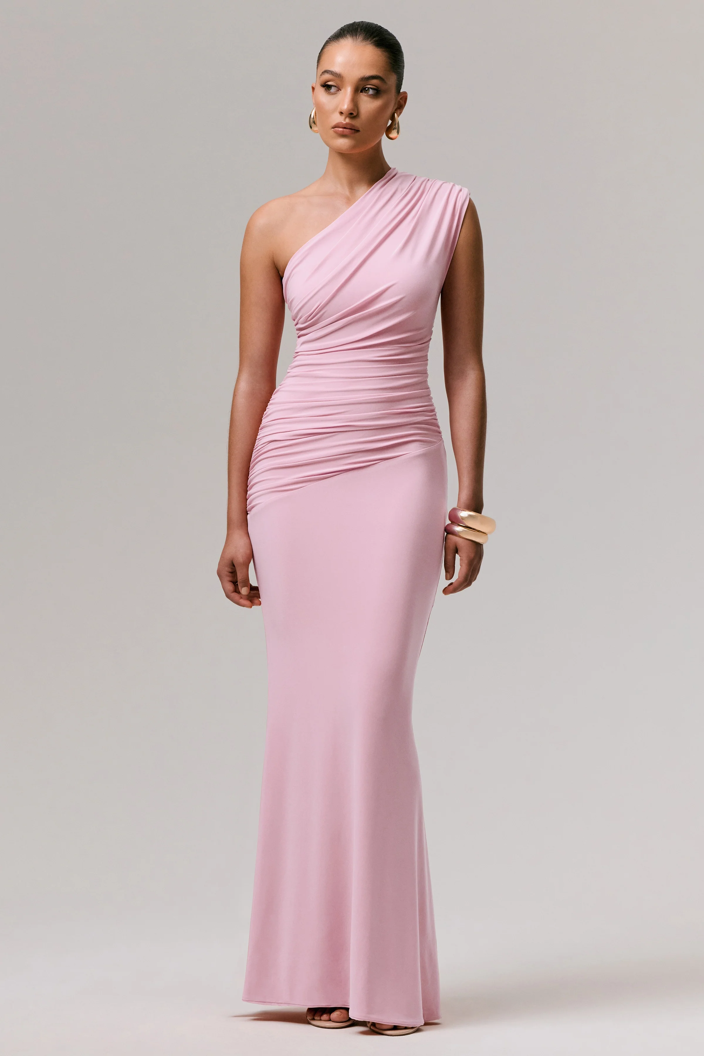 Mardi | Roze Asymmetrische Maxi Jurk Met Gerimpelde Details - Image 5