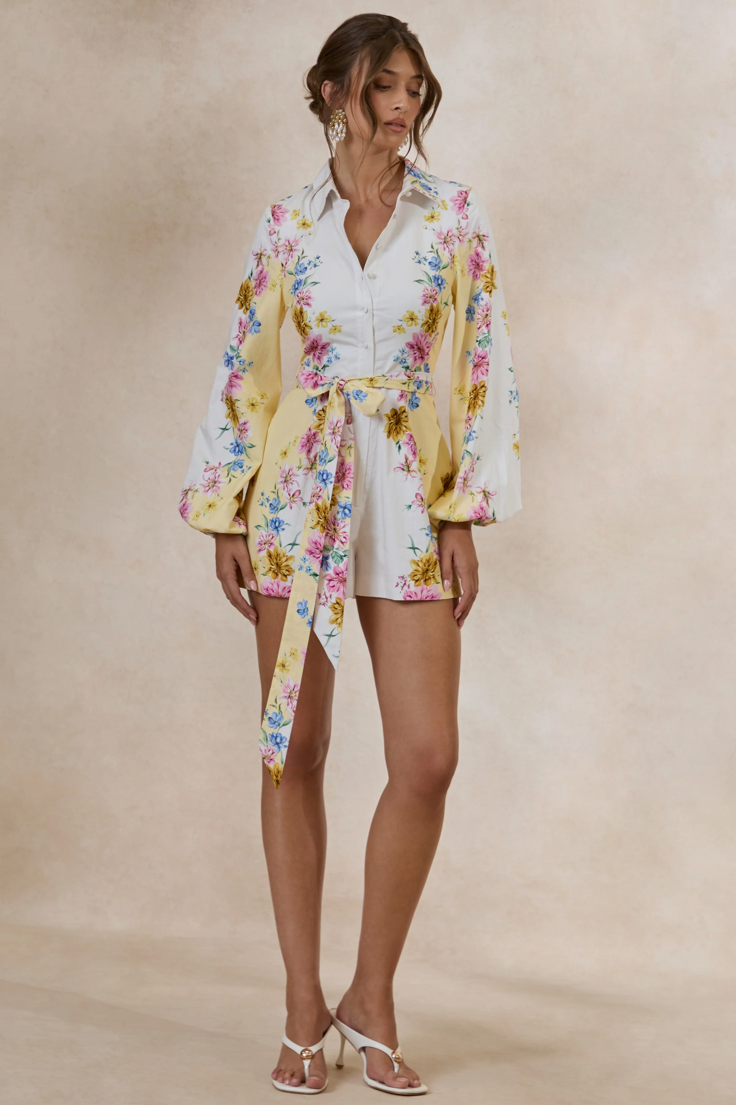 Mariposa | Citroengele Bloemenprint Ronde Hals Getailleerde Playsuit - Image 4