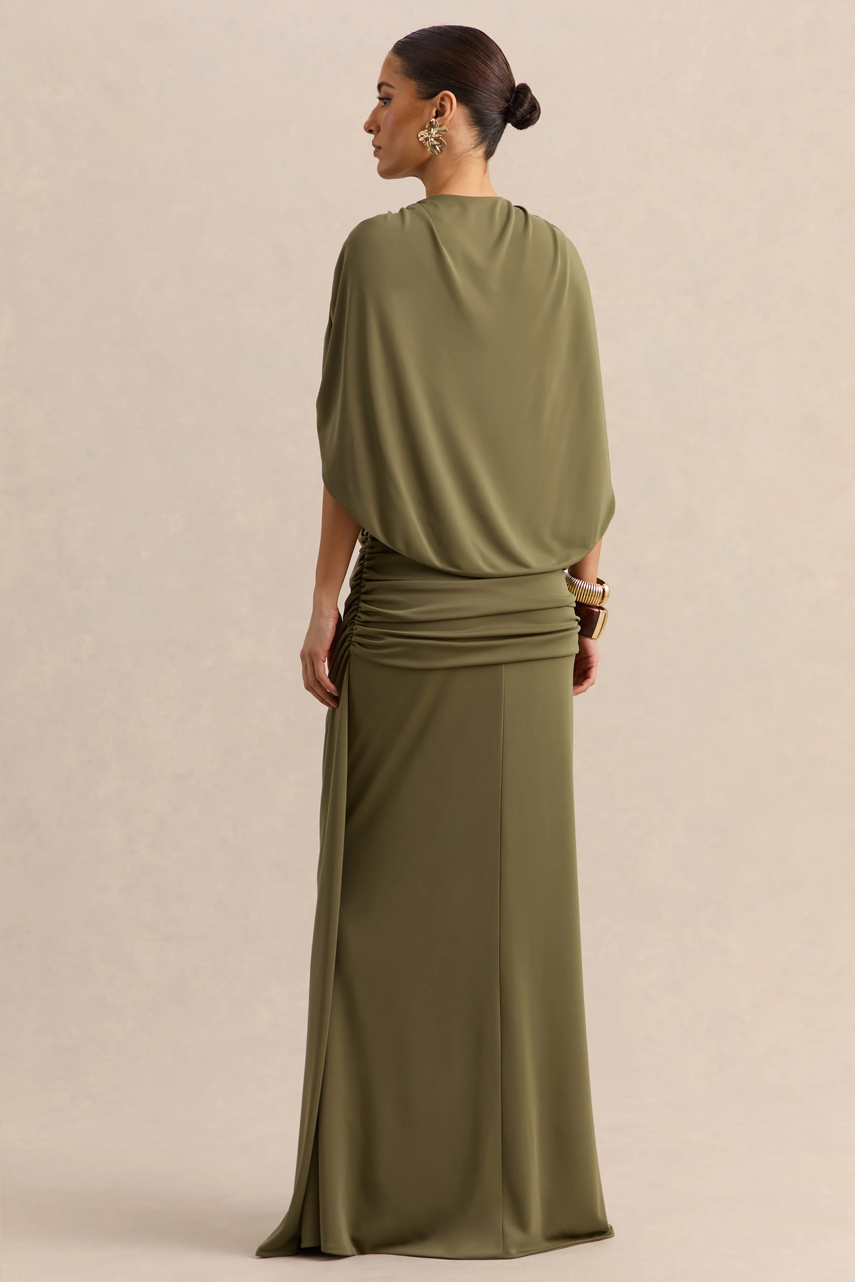 Marisea | Groene Diepe V-Hals Maxi Jurk Met Cape Mouwen - Image 2