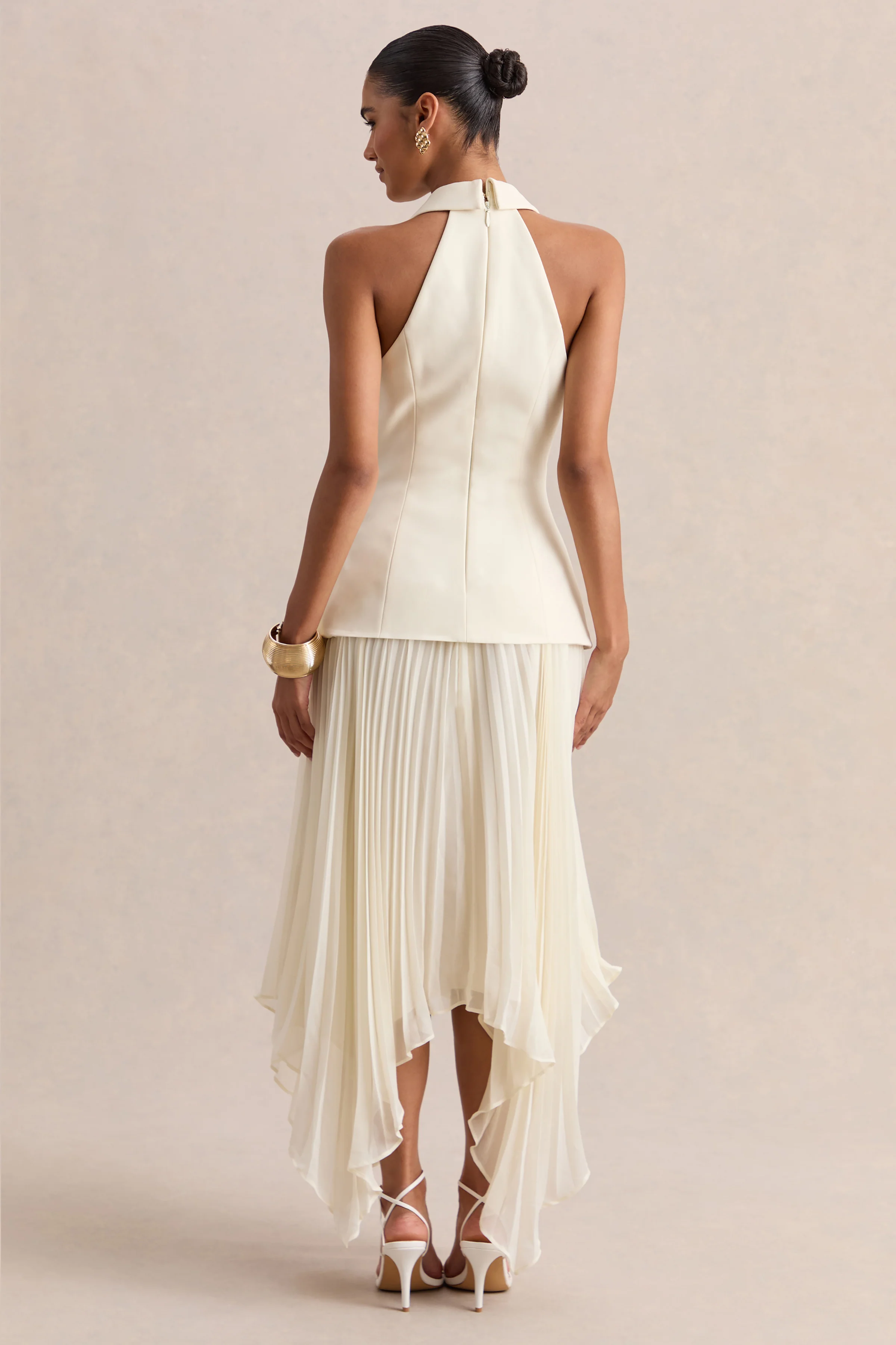 Marvelle | Crème Diepe V-Hals Maxi Jurk Met Zakdoek Zoom - Image 2