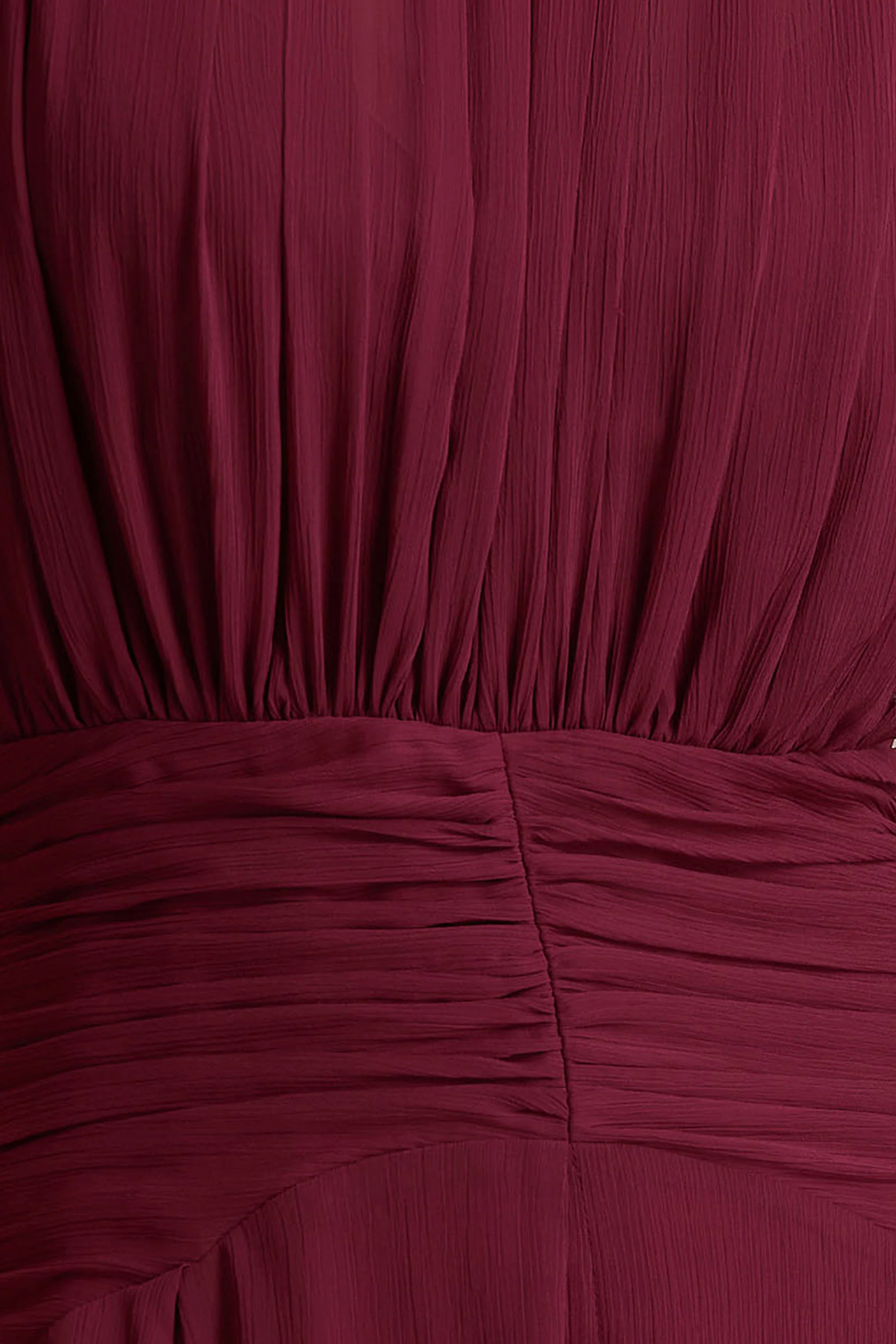 Melanina | Bordeaux Fishtail Maxi Jurk Met Hoge Hals En Gerimpeld Detail - Image 6
