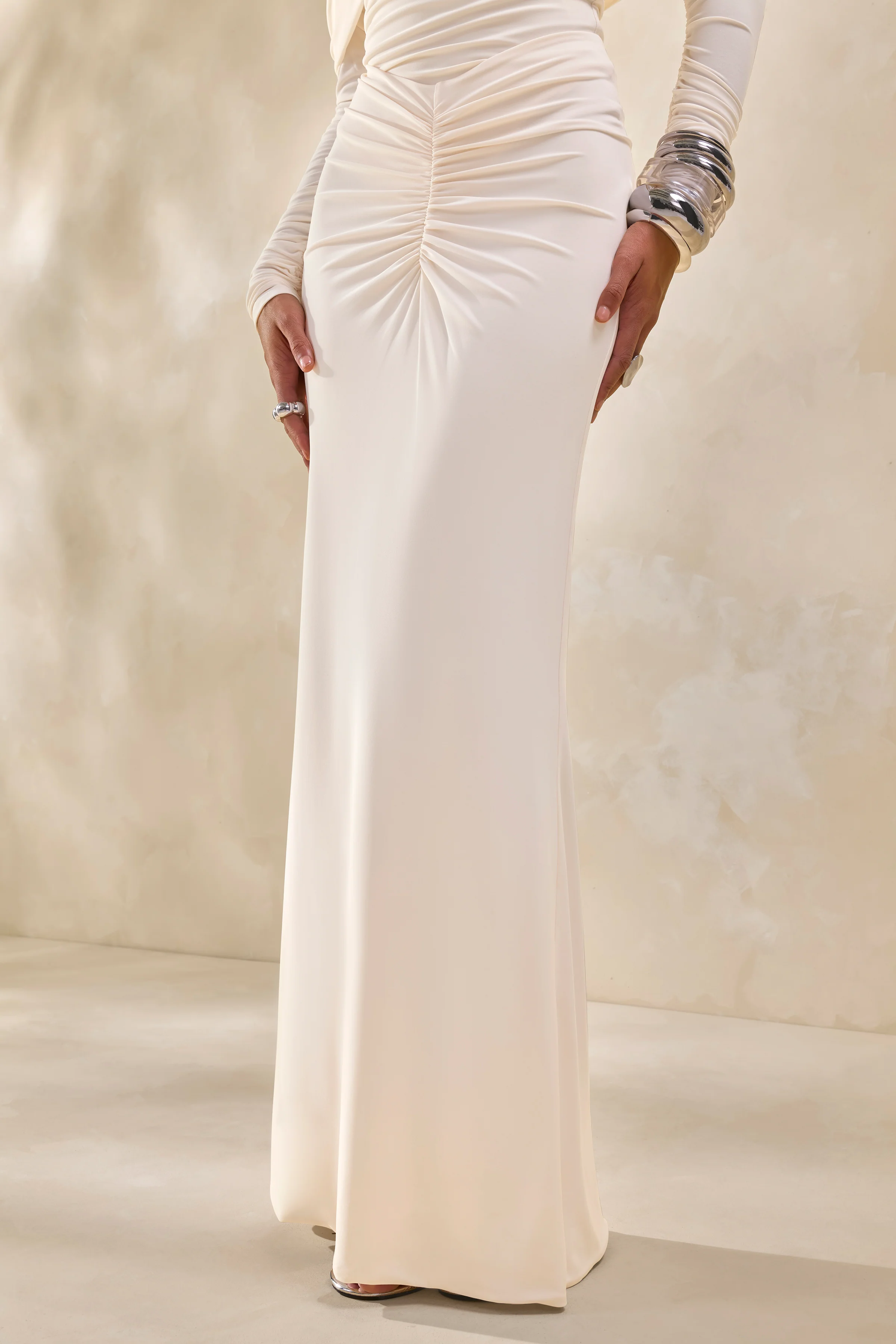 Micaela | Crème Geplooide Maxi Rok
