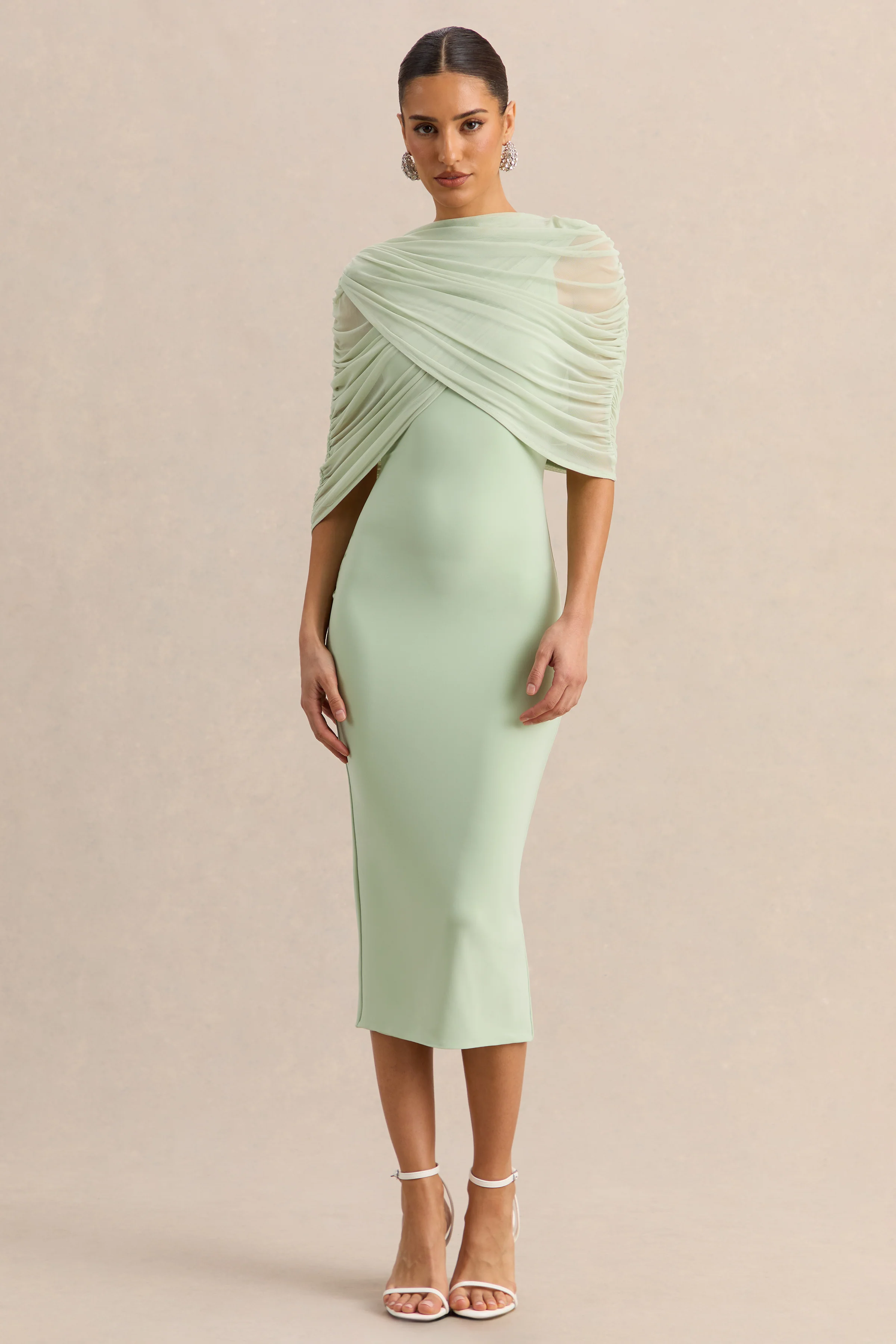 Mirana | Mintgroene Hoge Hals Midi Jurk