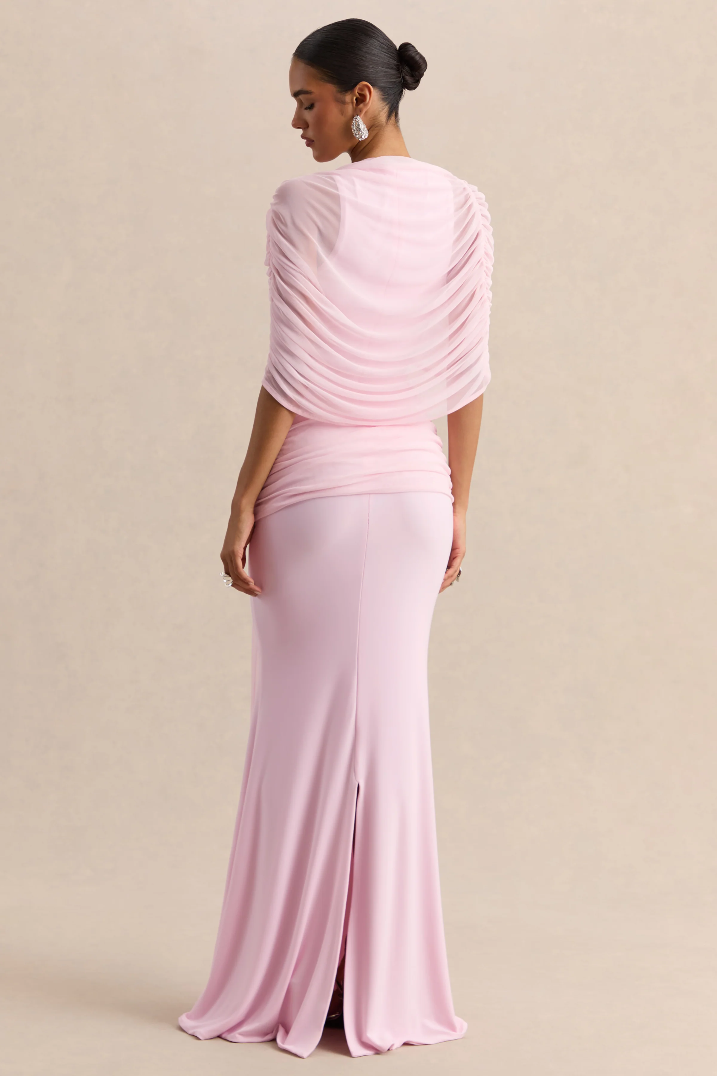 Mirene | Lichtroze Ronde Hals Maxi Jurk Met Gerimpelde Details En Ceintuur - Image 4