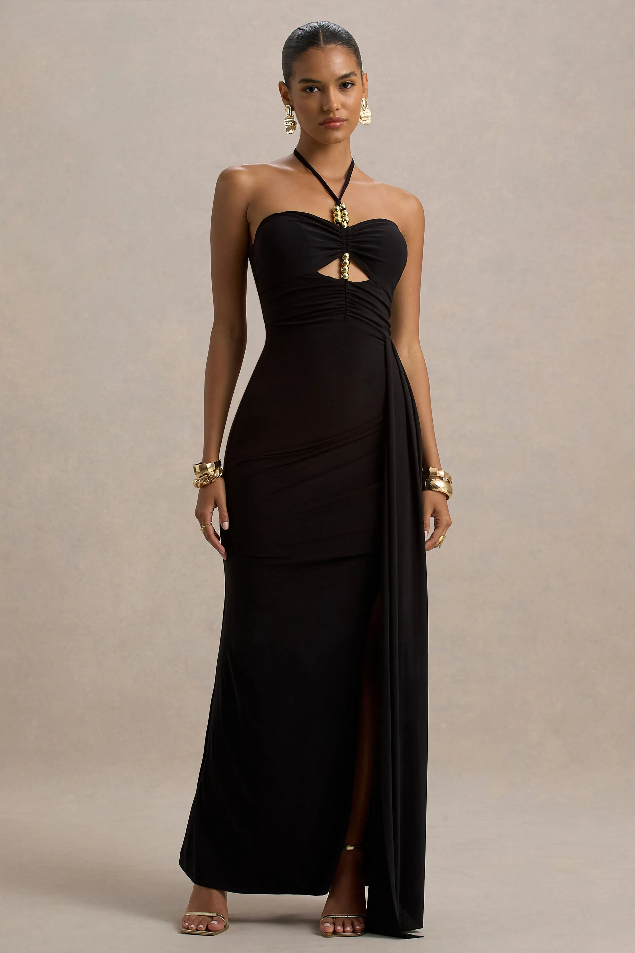 Mohito | Zwarte Halter Nek Split Maxi Jurk Met Uitsnijding - Image 2