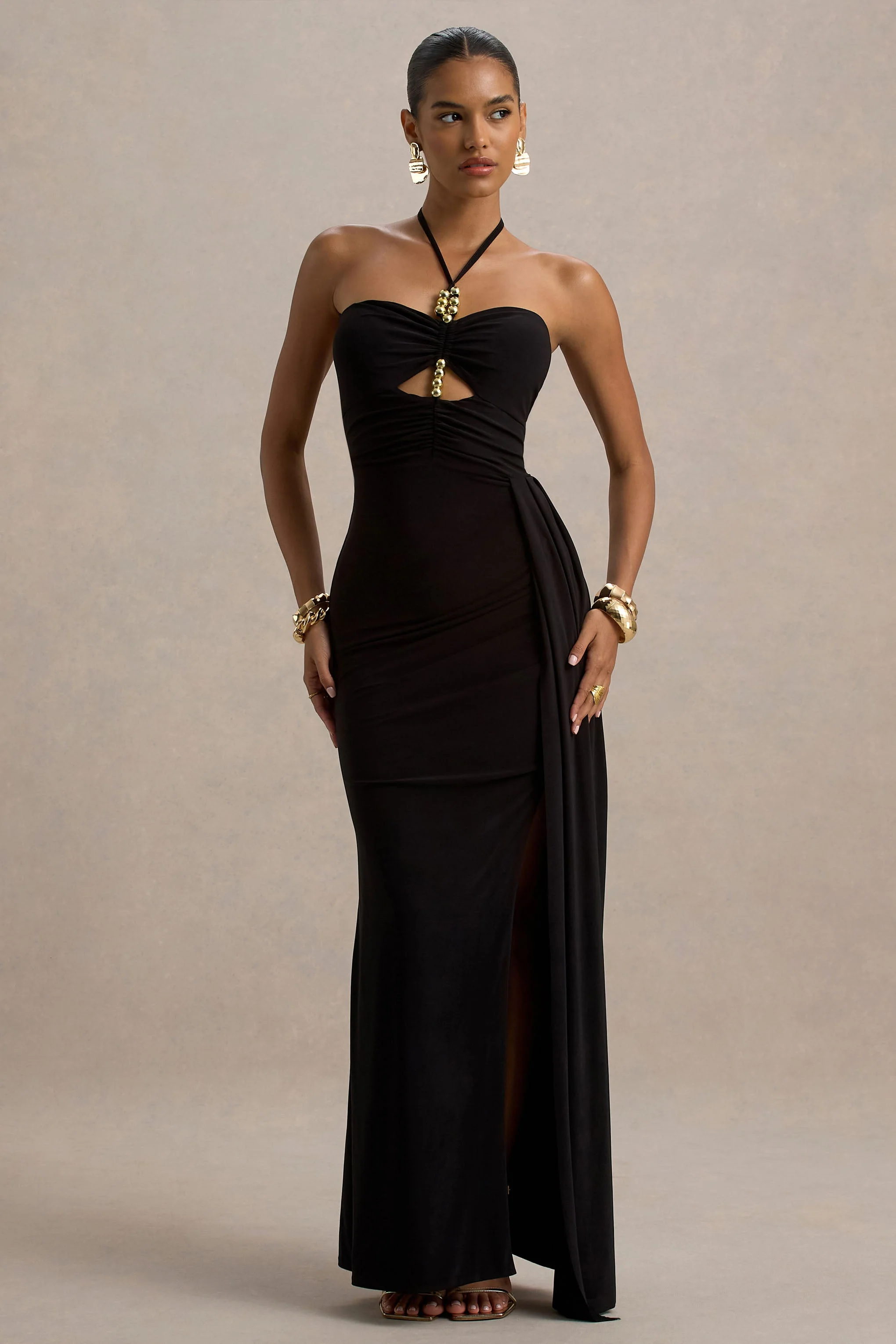 Mohito | Zwarte Halter Nek Split Maxi Jurk Met Uitsnijding - Image 5