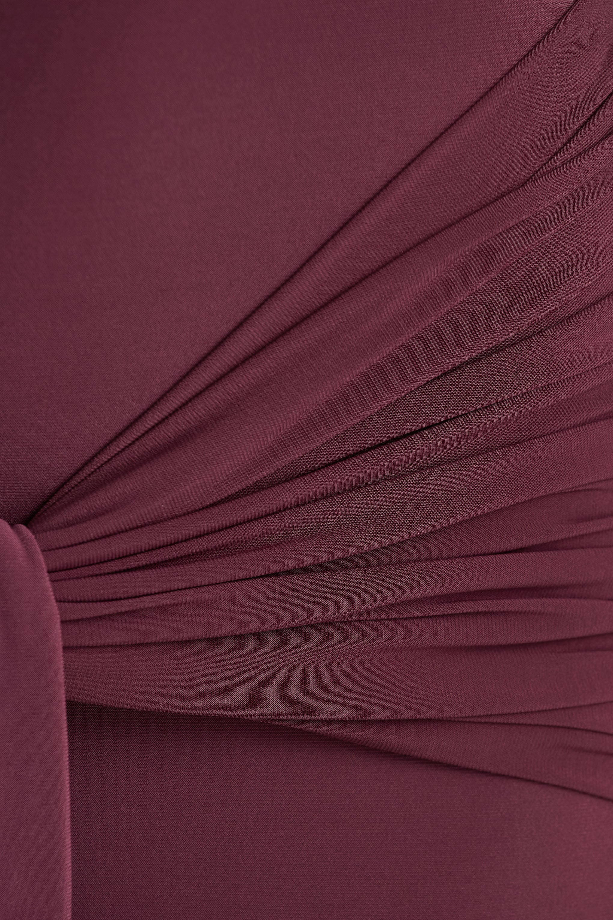Myra | Bordeaux Hoge Hals Maxi Jurk Met Ceintuur En Gerimpeld Details - Image 6