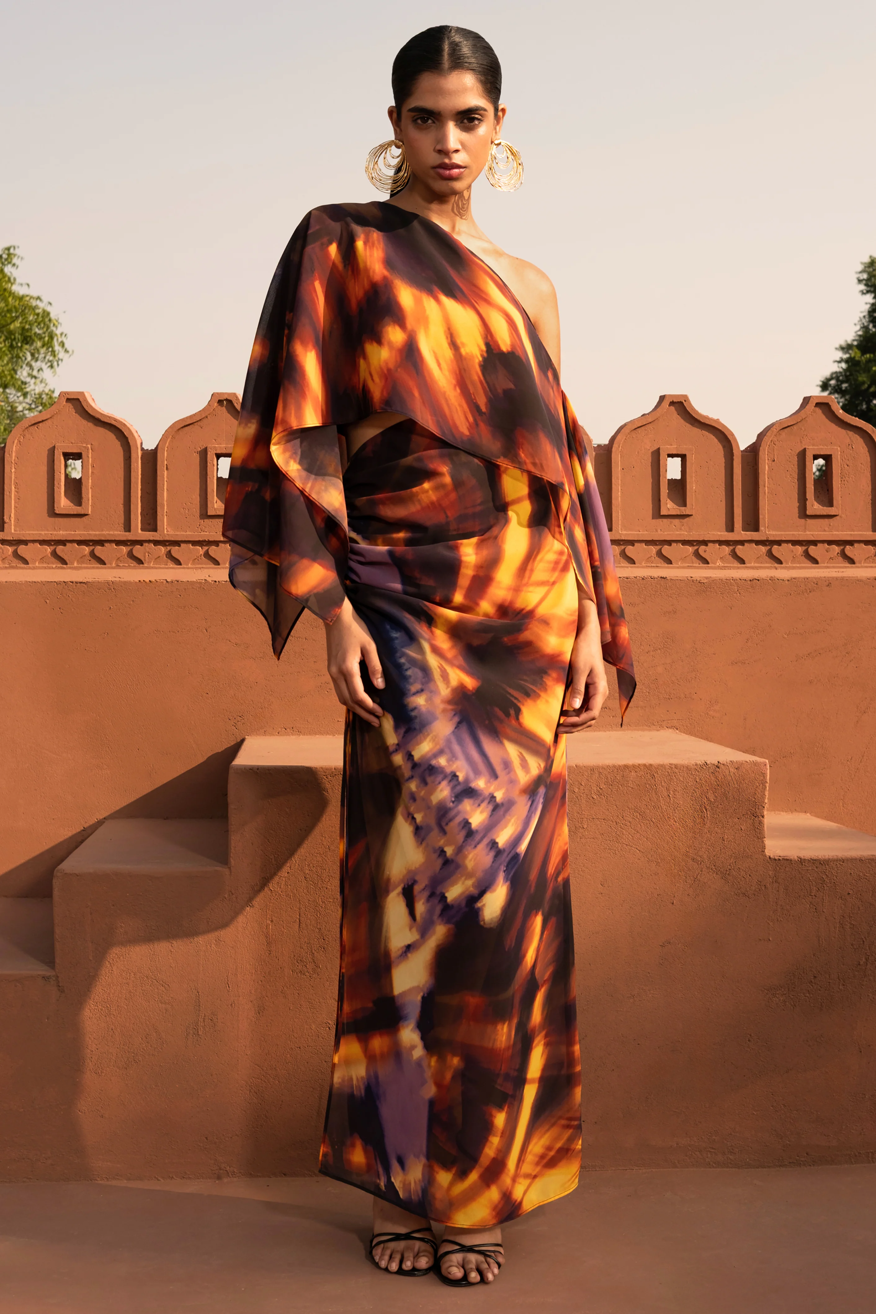 Nadine | Rookprint Asymmetrische Maxi Rok Met Split