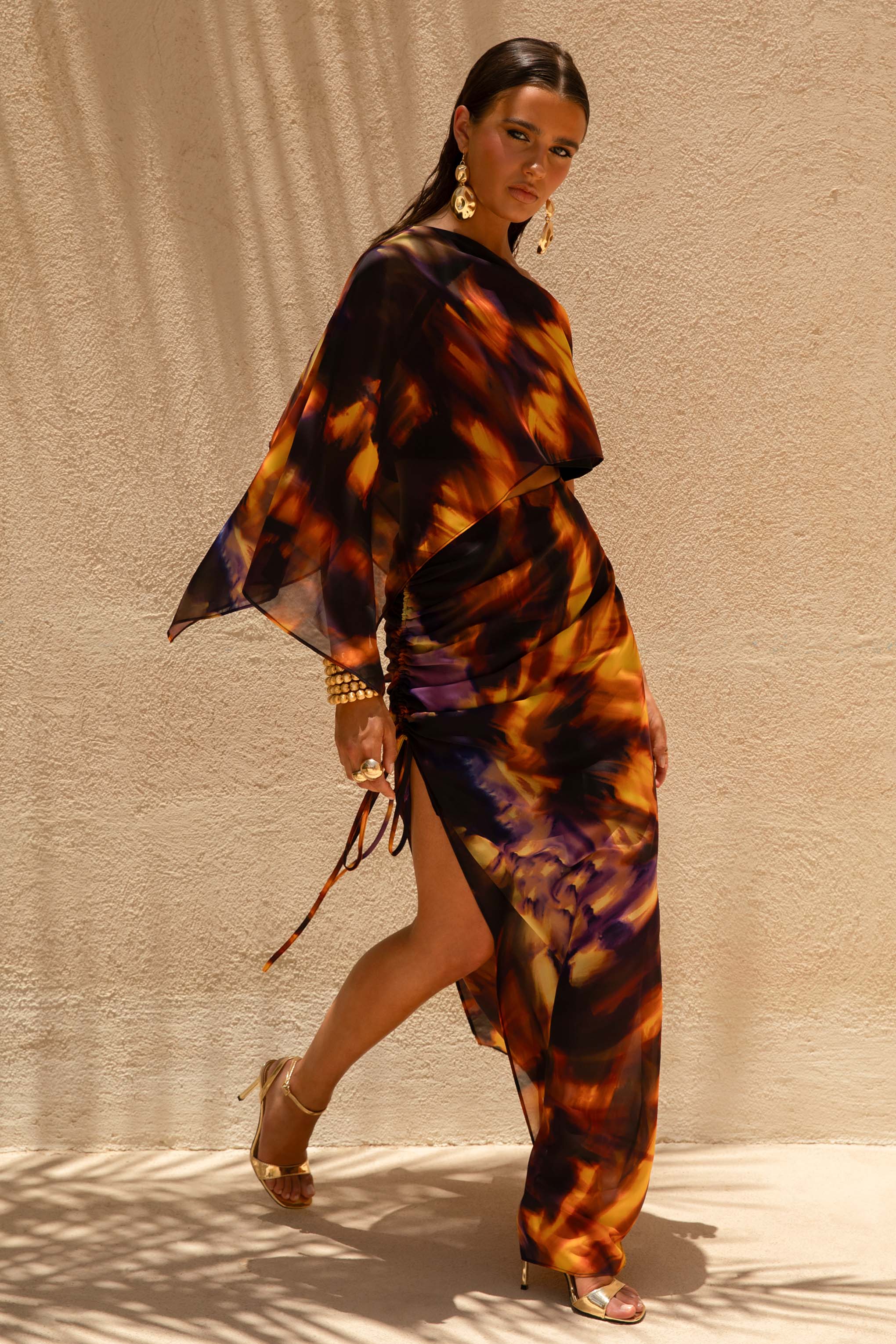 Nadine | Rookprint Asymmetrische Maxi Rok Met Split - Image 2