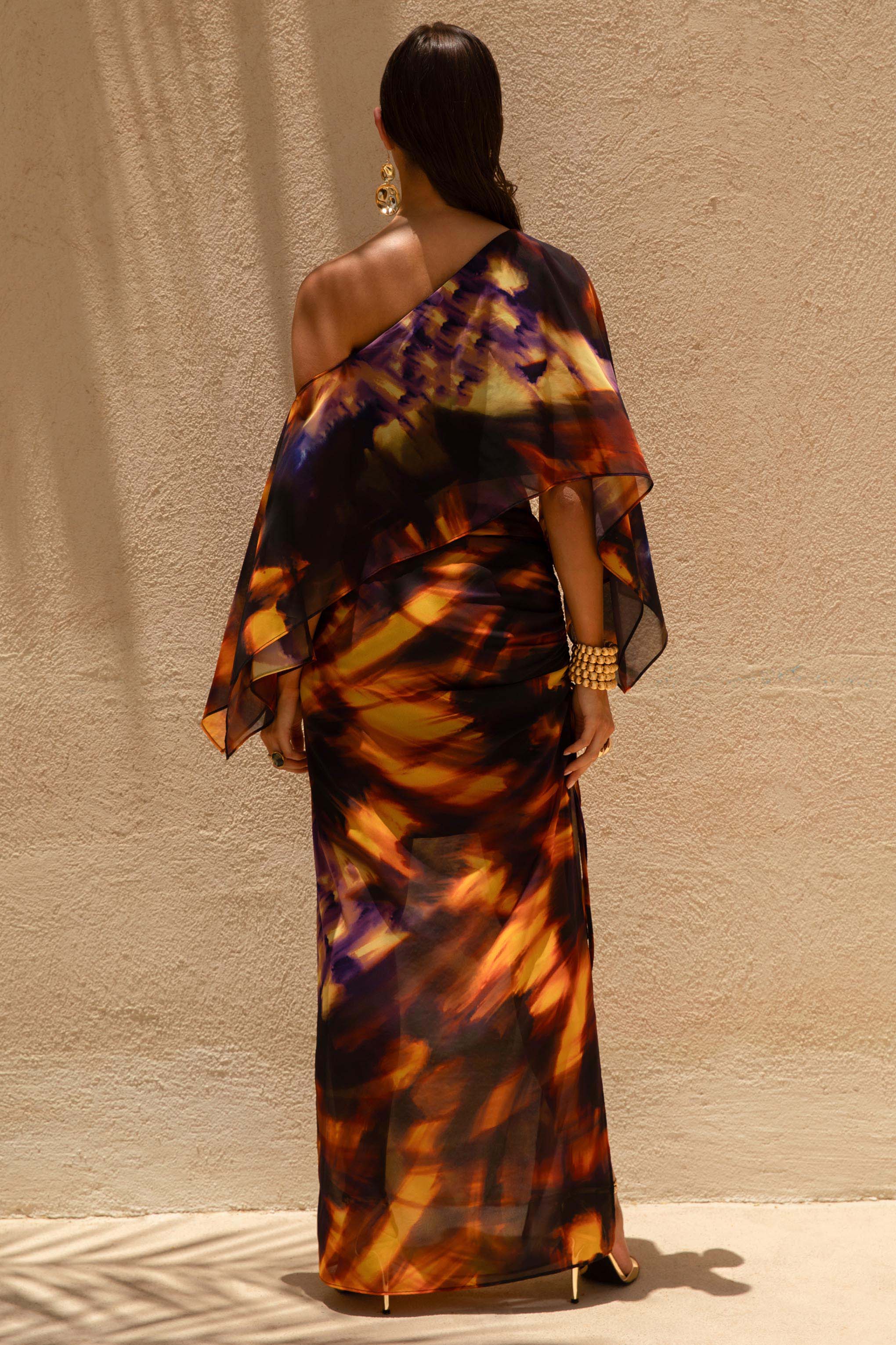 Nadine | Rookprint Asymmetrische Maxi Rok Met Split - Image 3