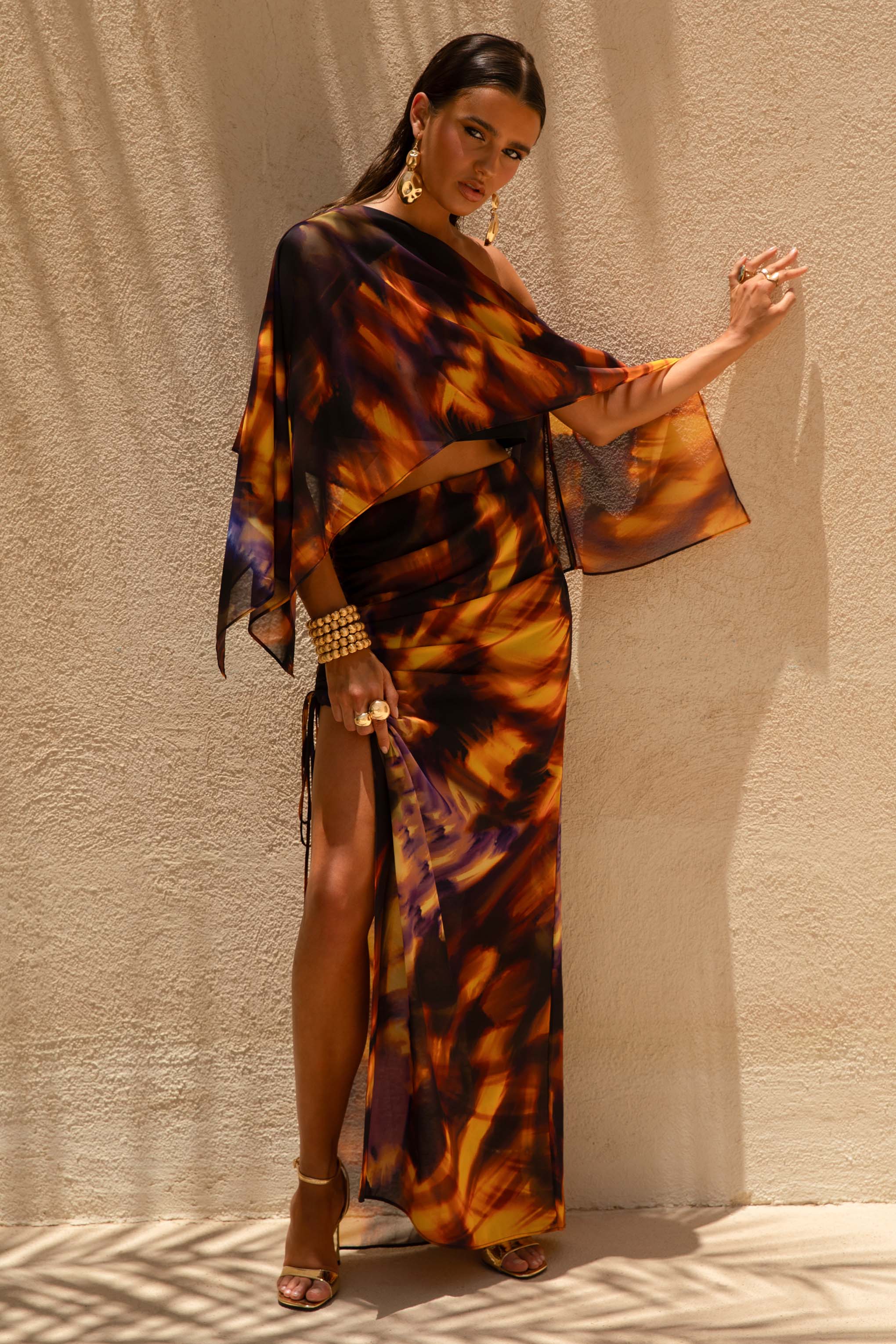 Nadine | Rookprint Asymmetrische Maxi Rok Met Split - Image 6